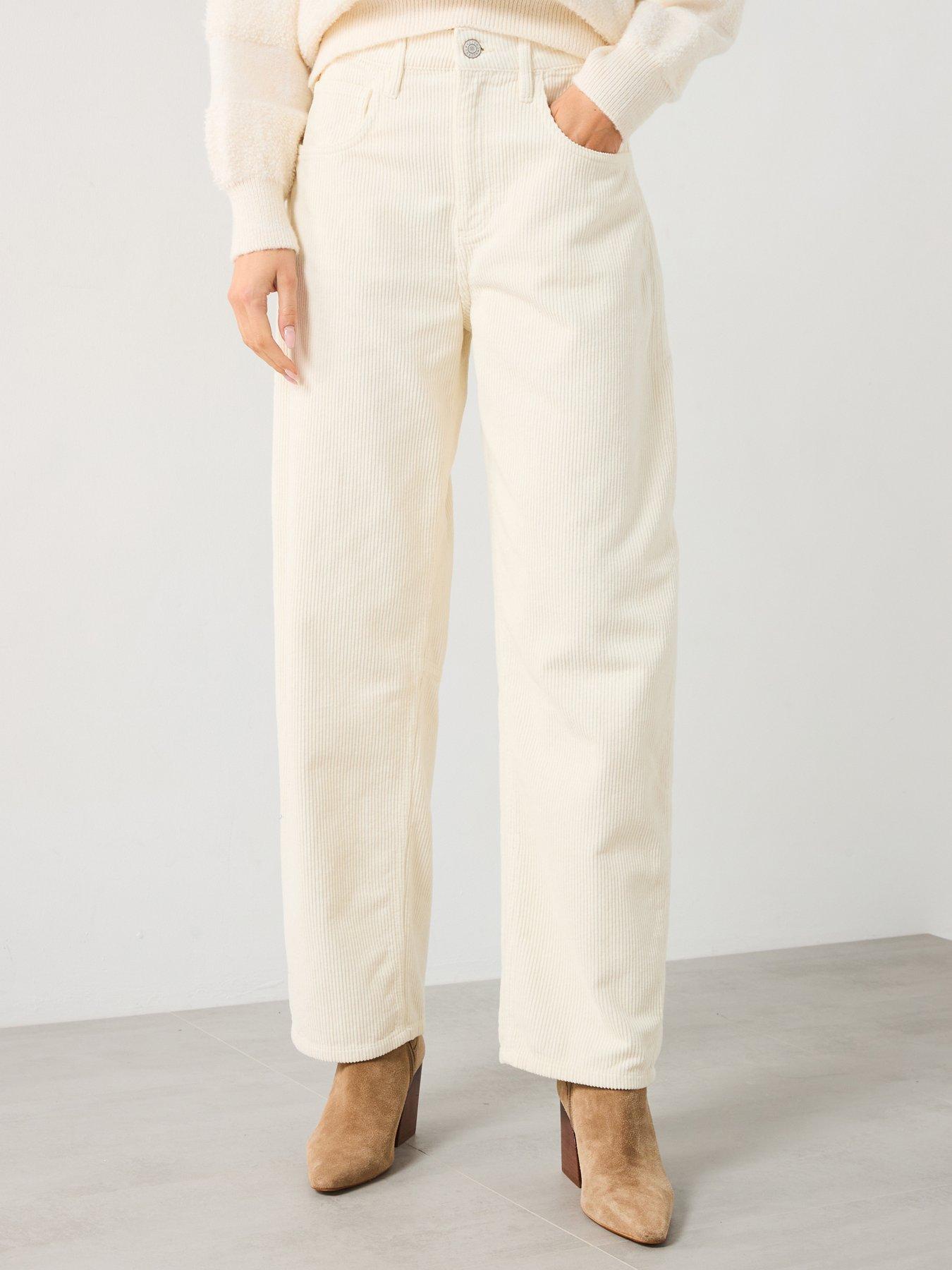 undefined Cream Cord Trousers - White