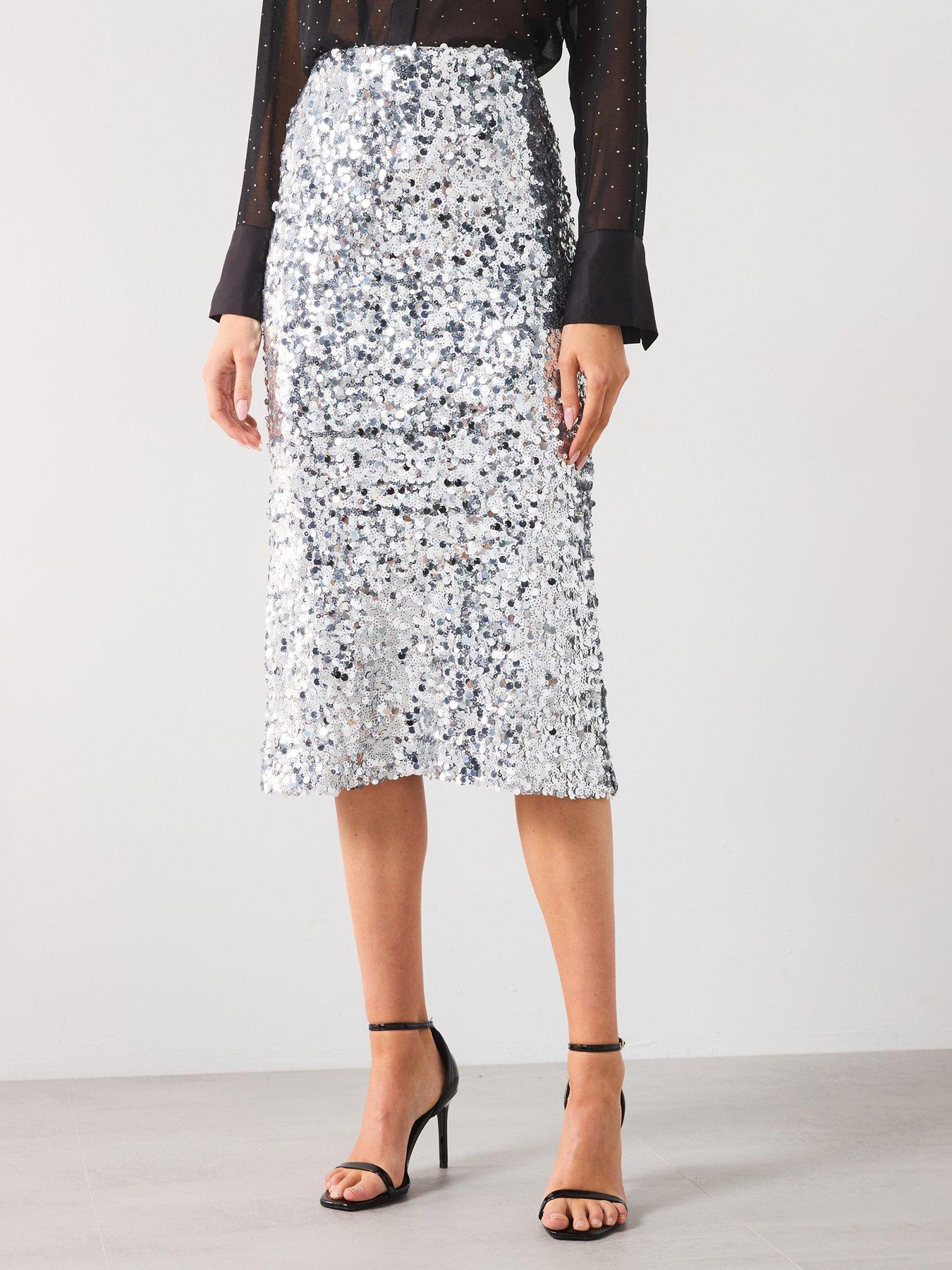 undefined Silver Sequin Skirt - Grey