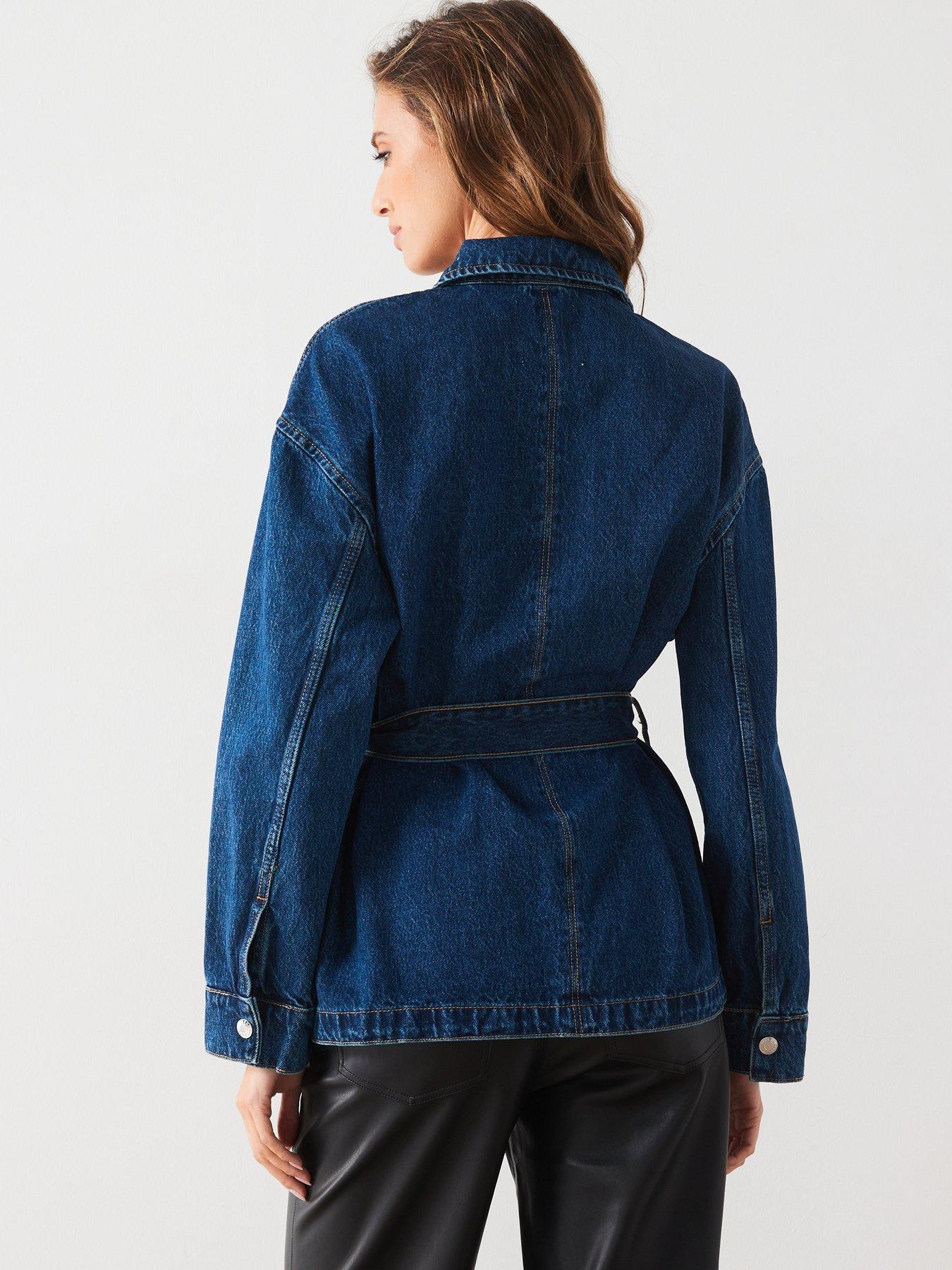 Image 2 of 6 of Mango Belted Denim Jacket - Blue