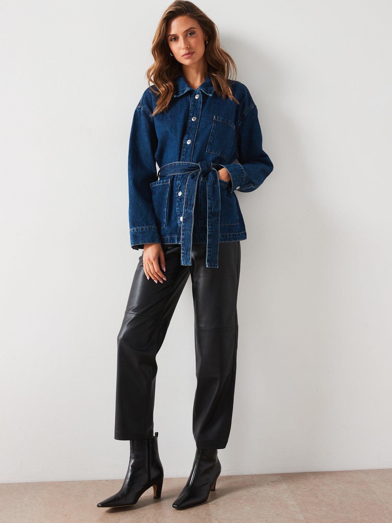 Image 3 of 6 of Mango Belted Denim Jacket - Blue