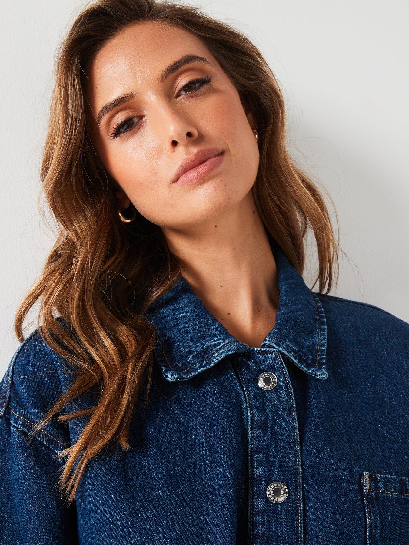 Image 4 of 6 of Mango Belted Denim Jacket - Blue