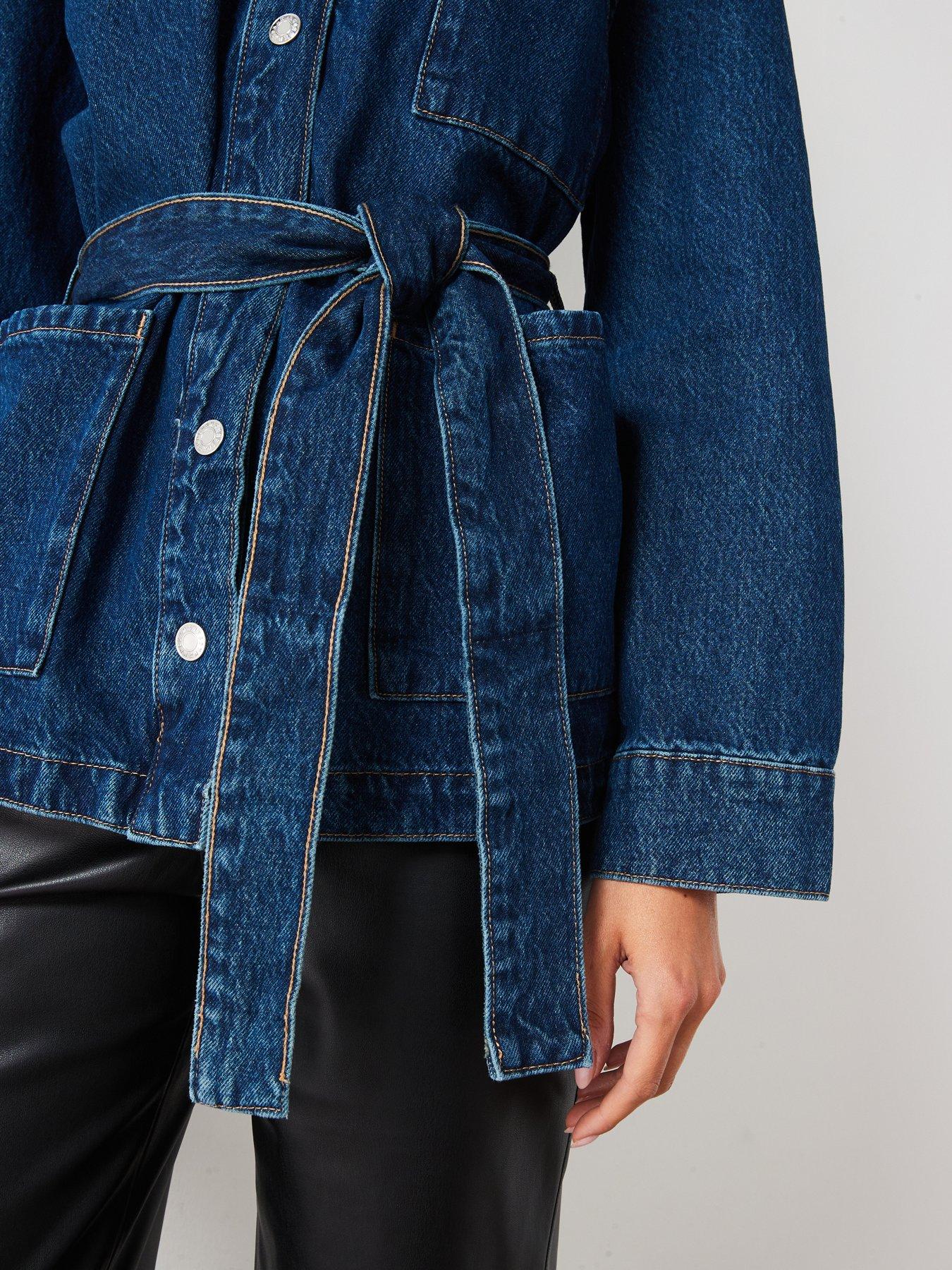 Image 5 of 6 of Mango Belted Denim Jacket - Blue
