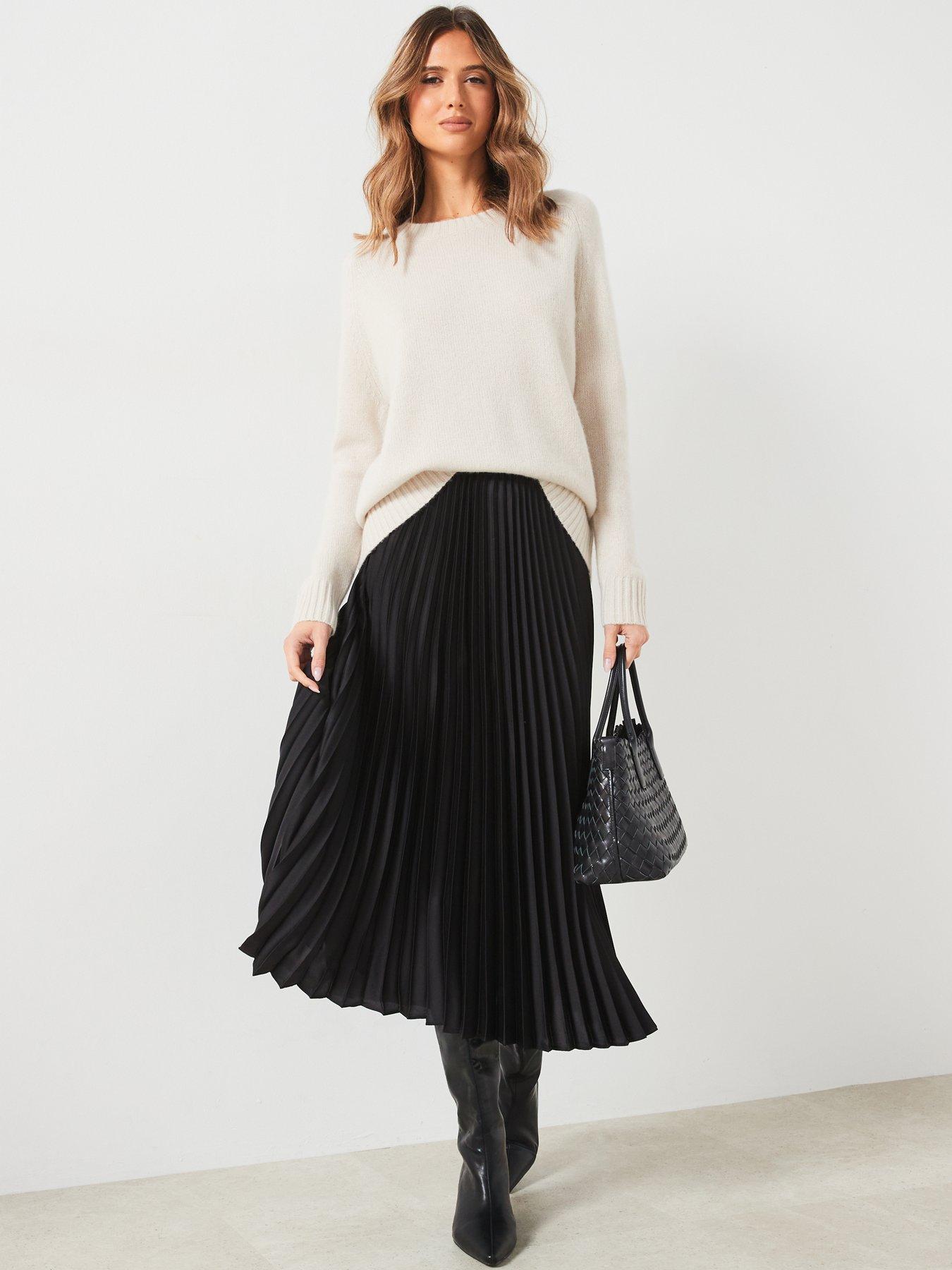 Mango Pleated Long Skirt Black