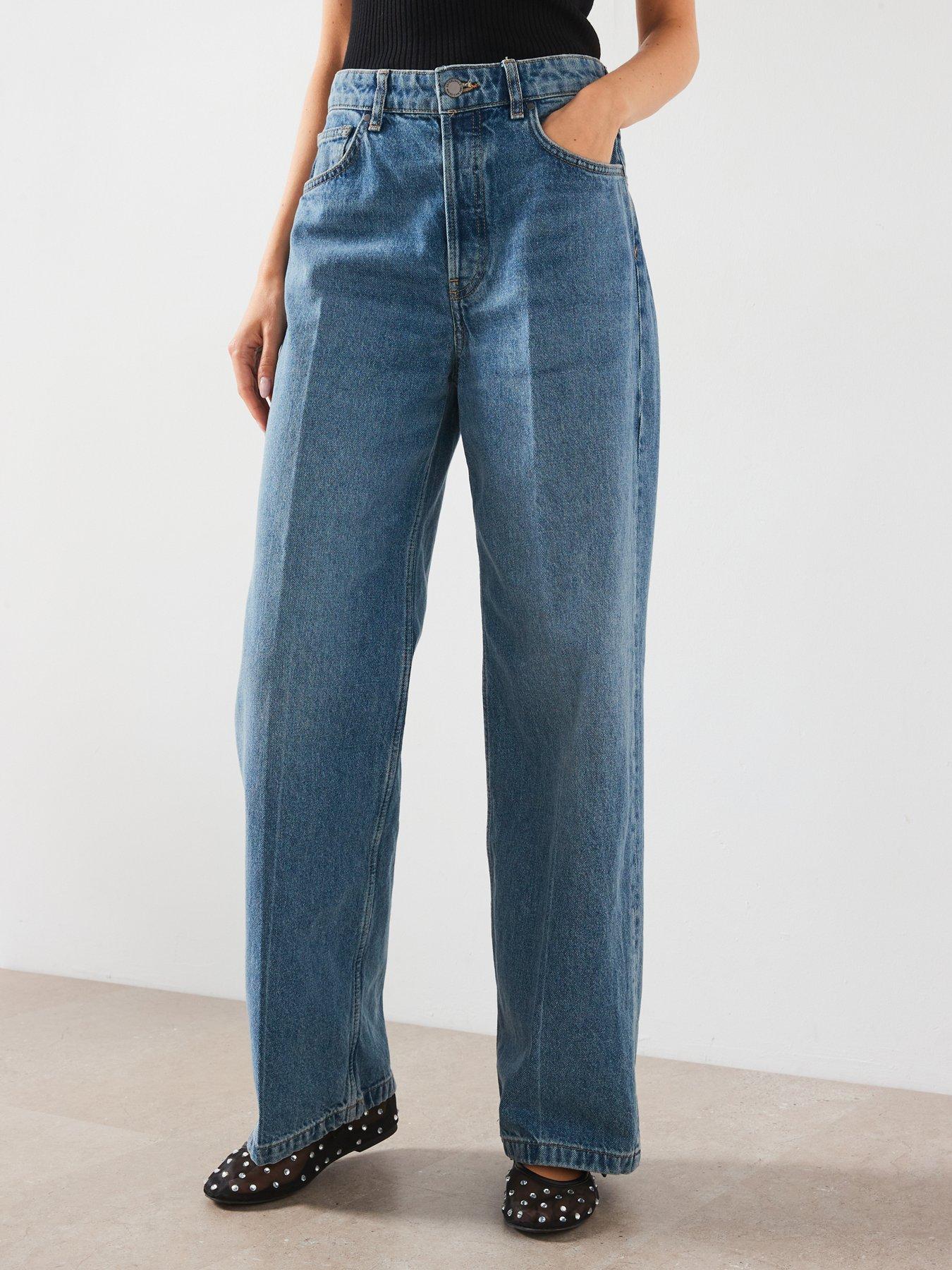 undefined Low Rise Wide Leg Jeans - Blue