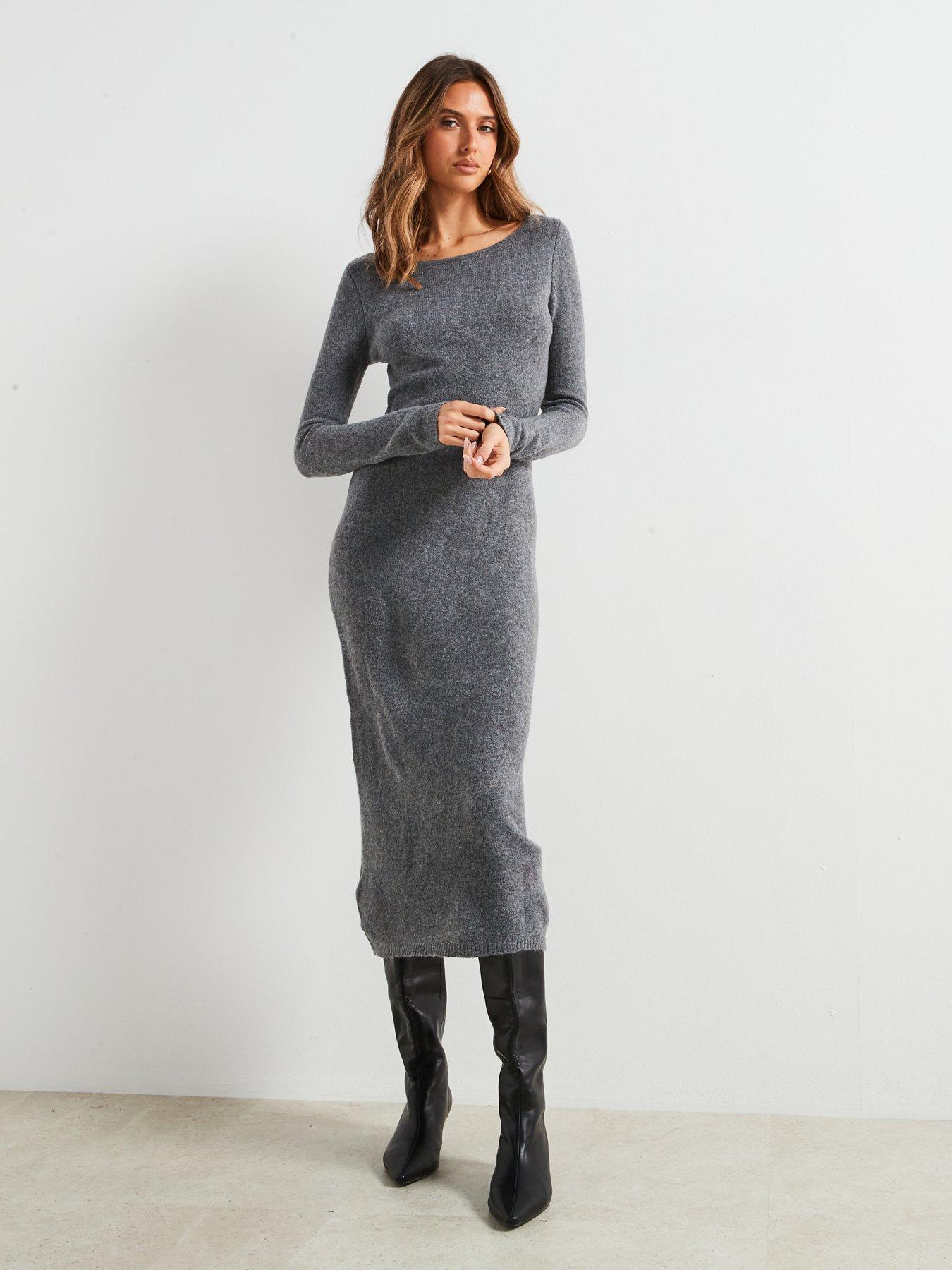 Mango Knit Midi Dress - Grey | Very