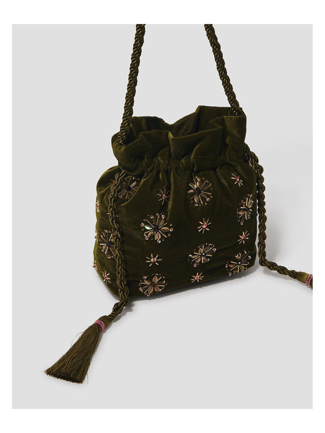 Image 3 of 4 of Monsoon Olive Beaded Tassle Bag