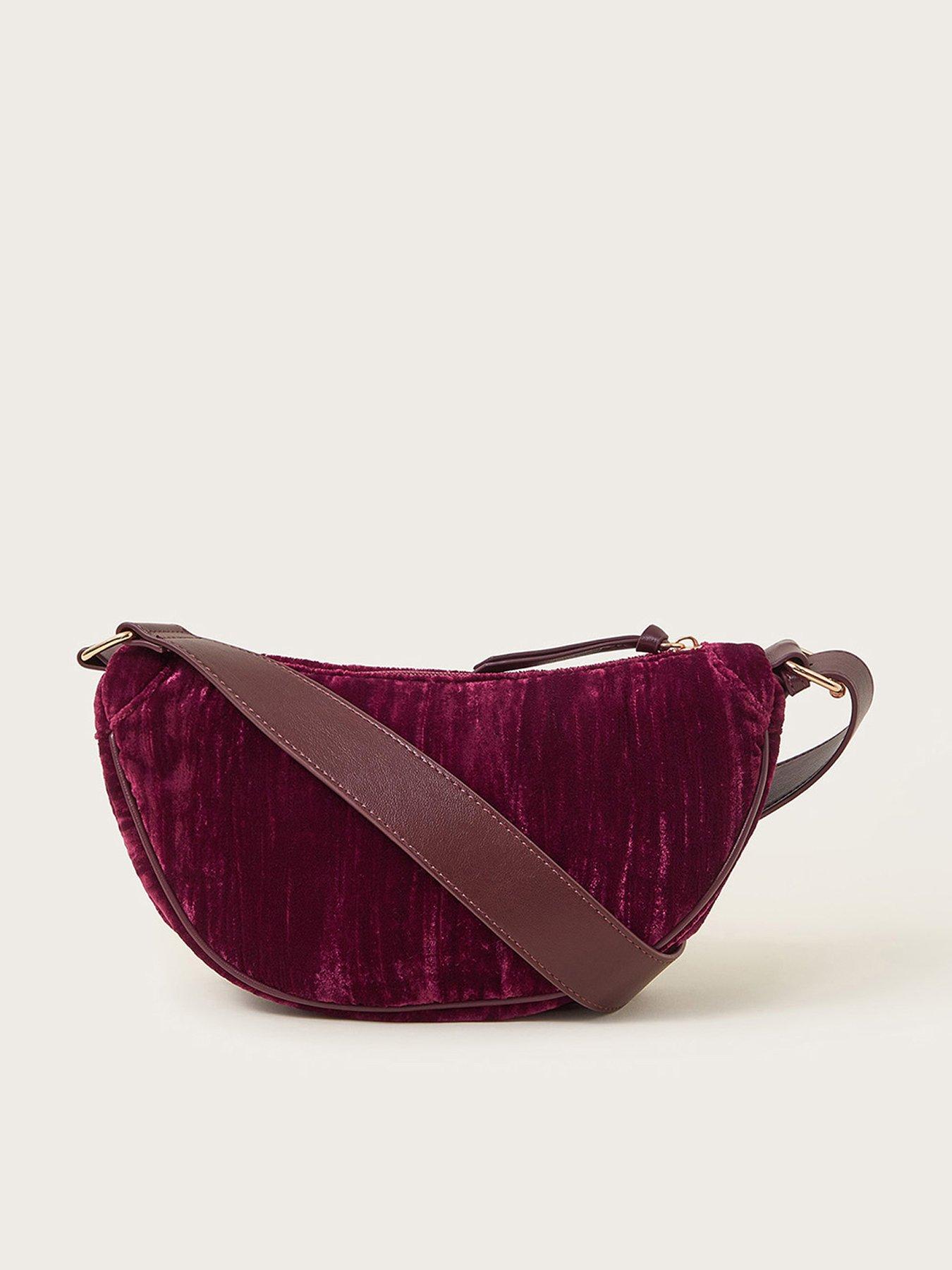 Monsoon Val Crushed Velvet Bag Burgundy Very