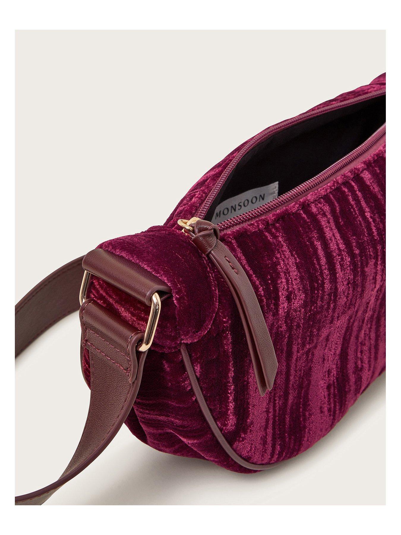 Burgundy velvet handbag online