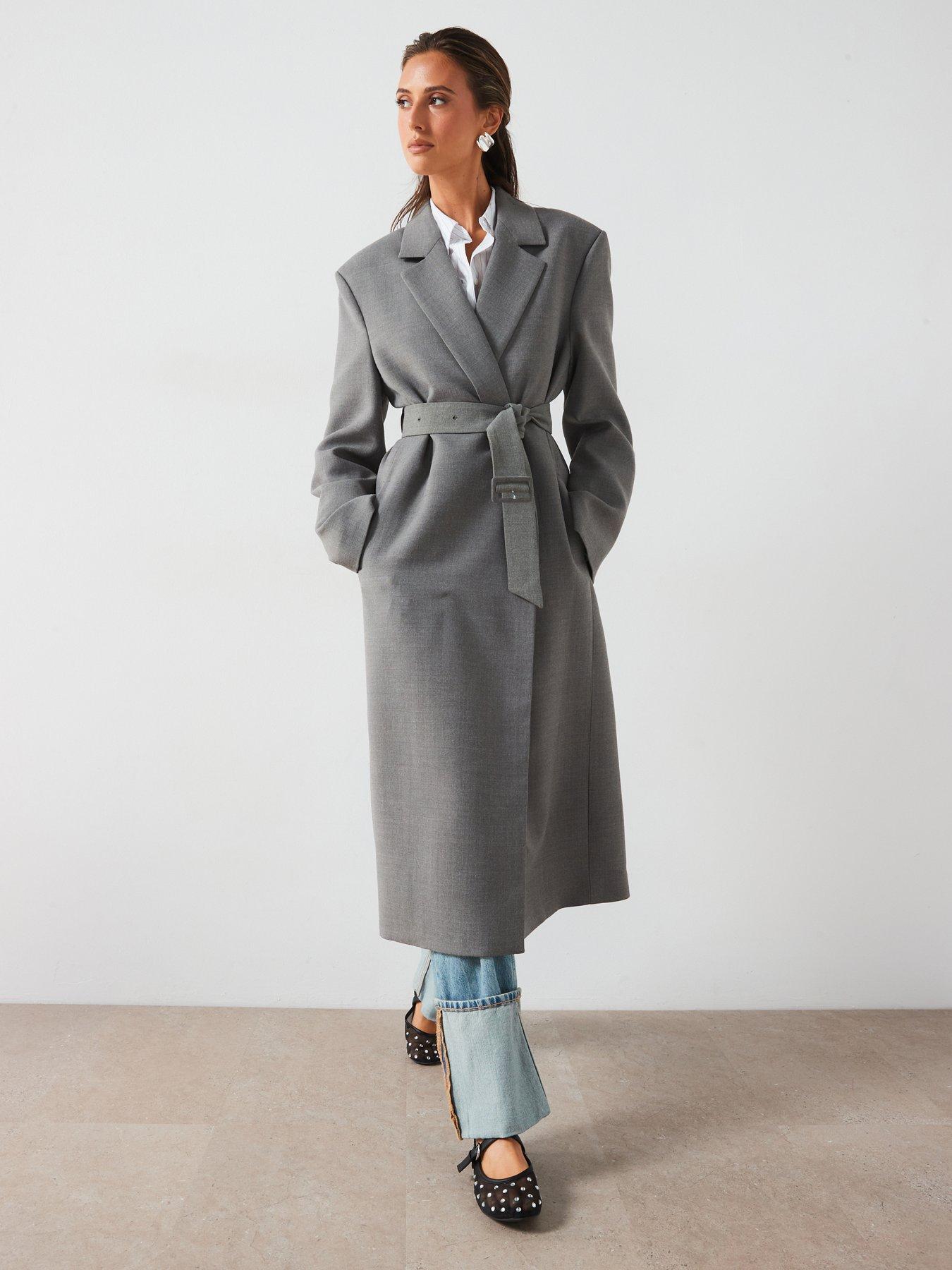 undefined Premium Belted Double Breasted Coat - Grey