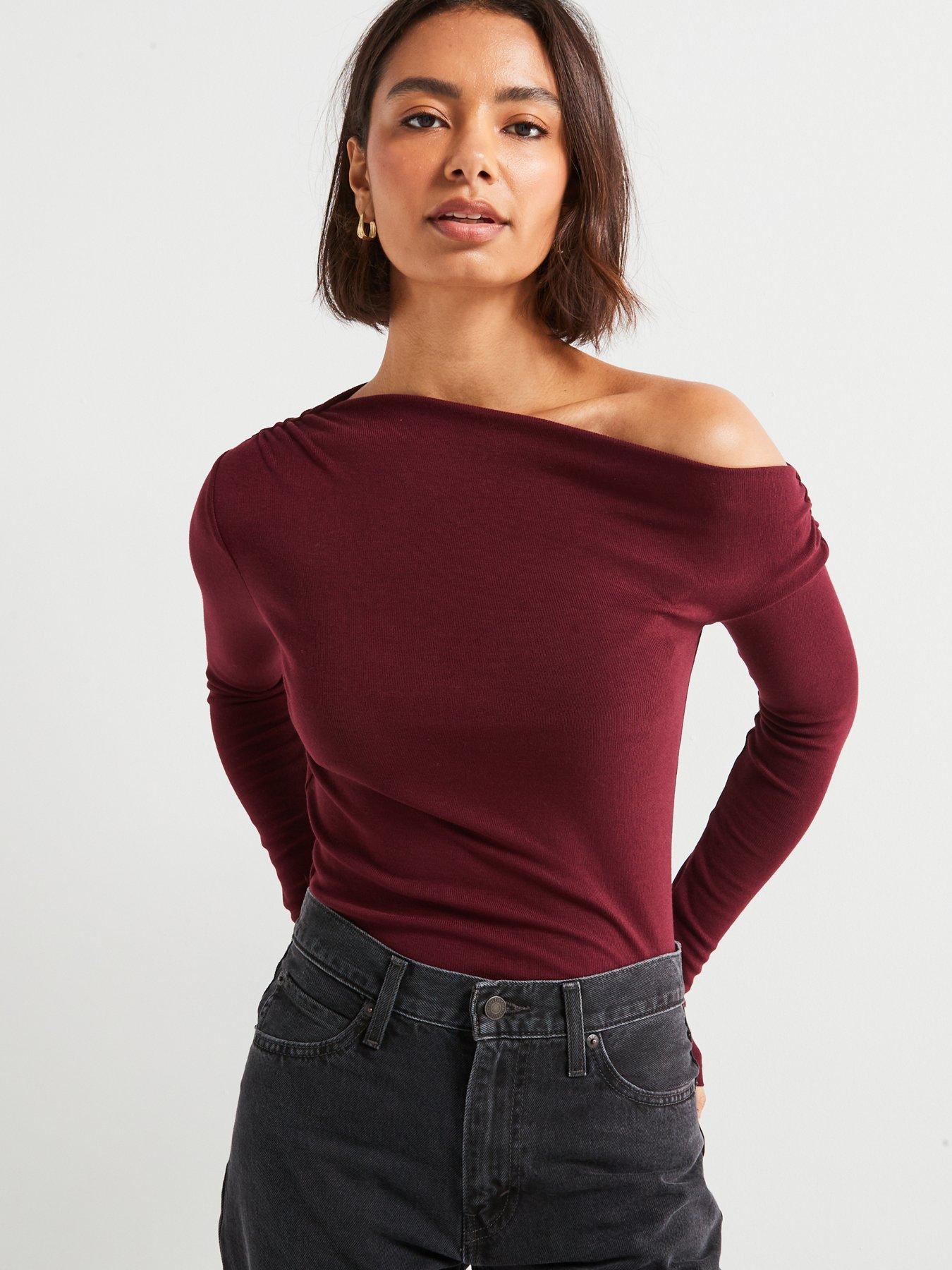 undefined Draped Asymmetrical Top - Burgundy