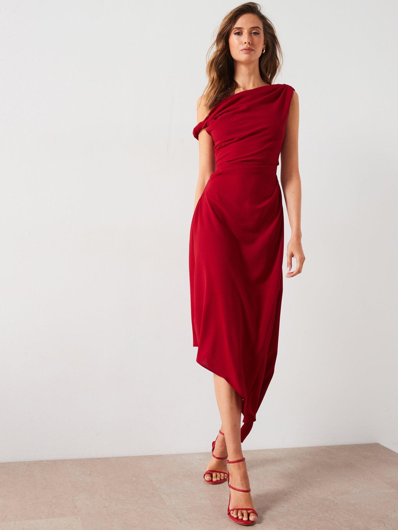 undefined Asymmetric Midi Dress - Red