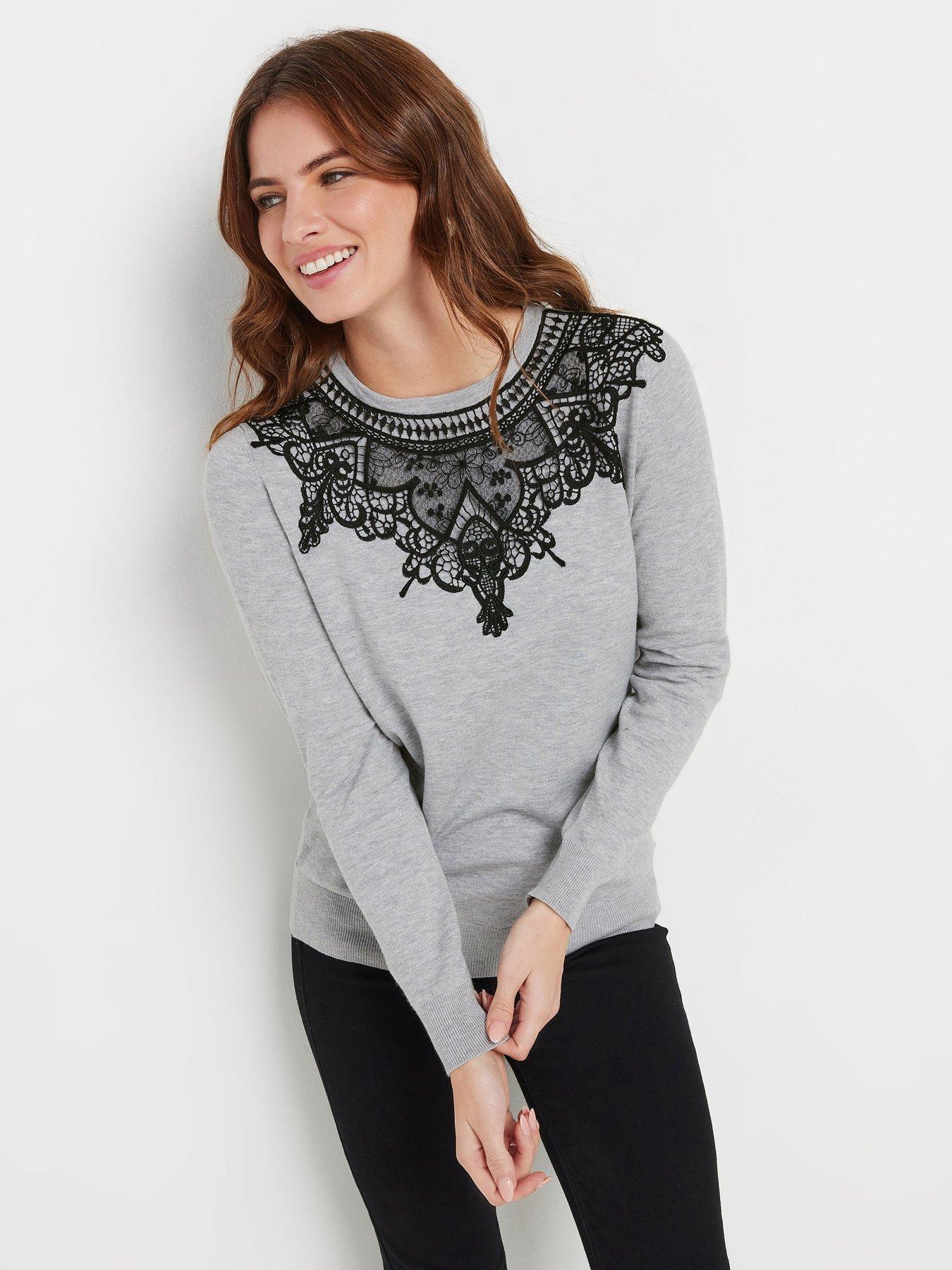 undefined Lace Trim Long Sleeve Jumper