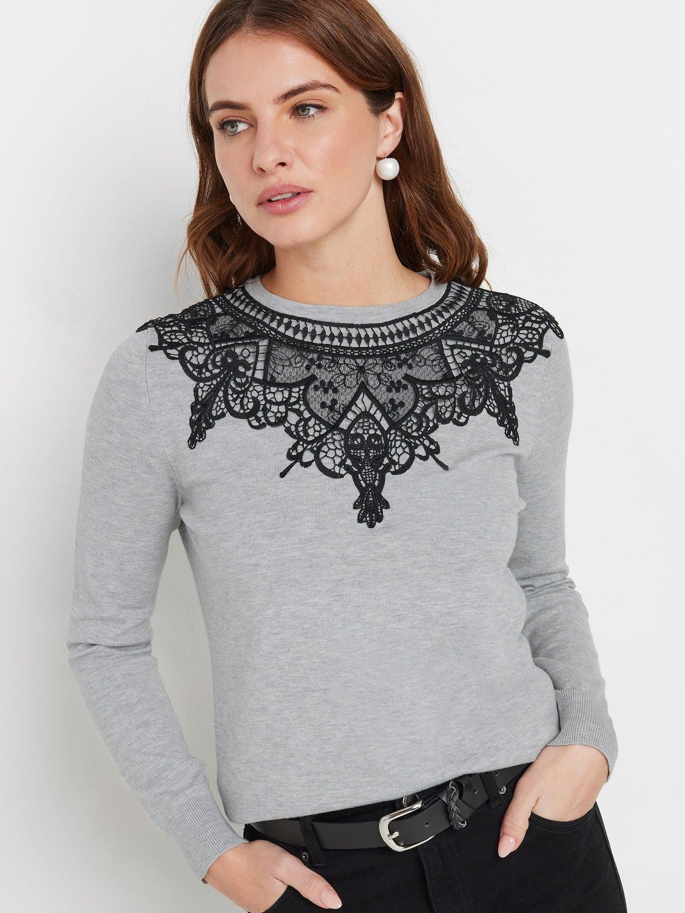 Image 4 of 4 of M&Co Lace Trim Long Sleeve Jumper