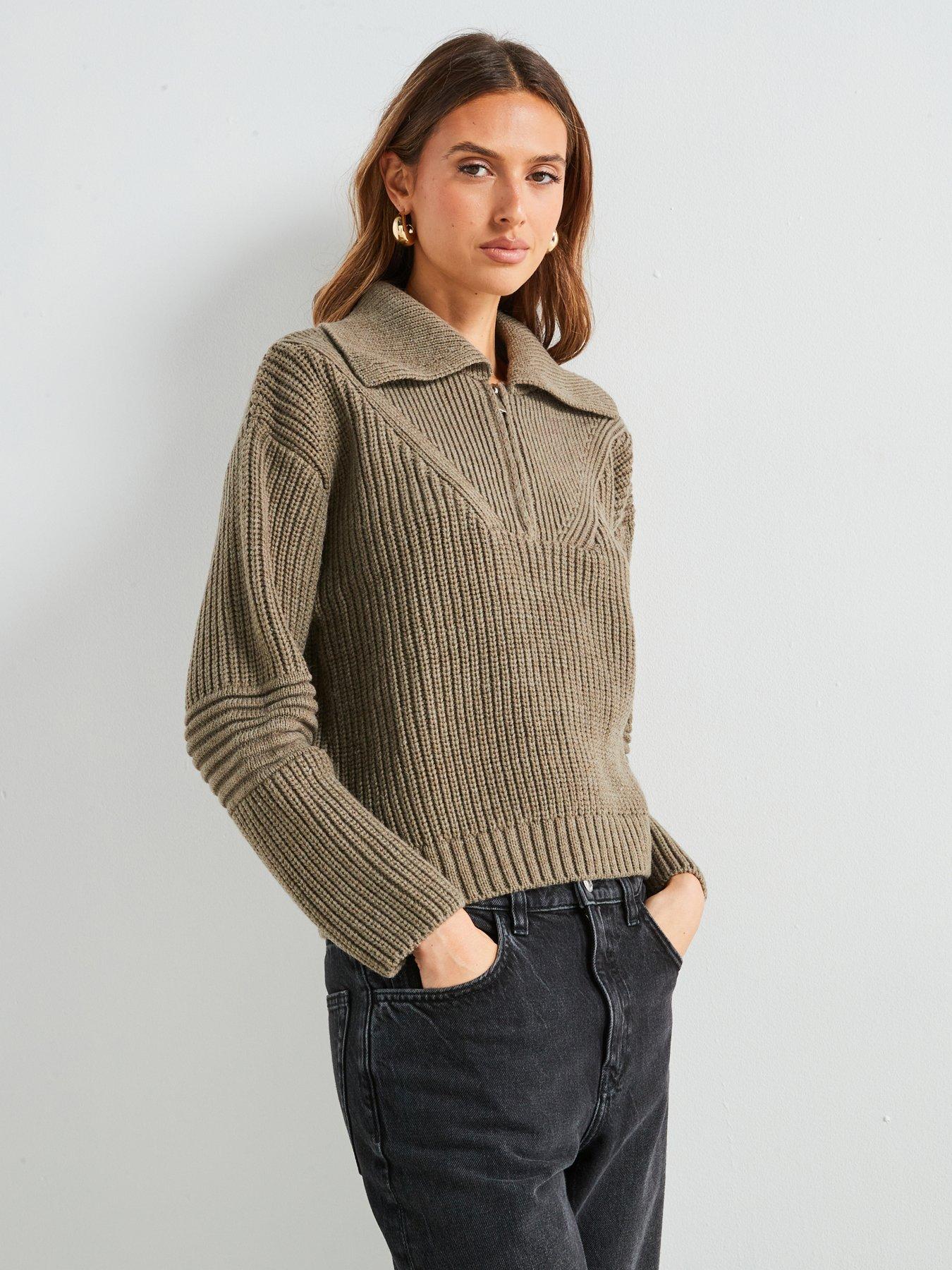 undefined Ribbed Sweater With Zip Collar - Green