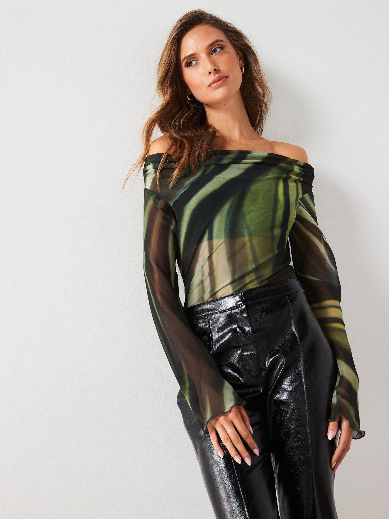 undefined Mesh Off The Shoulder Blouse - Black