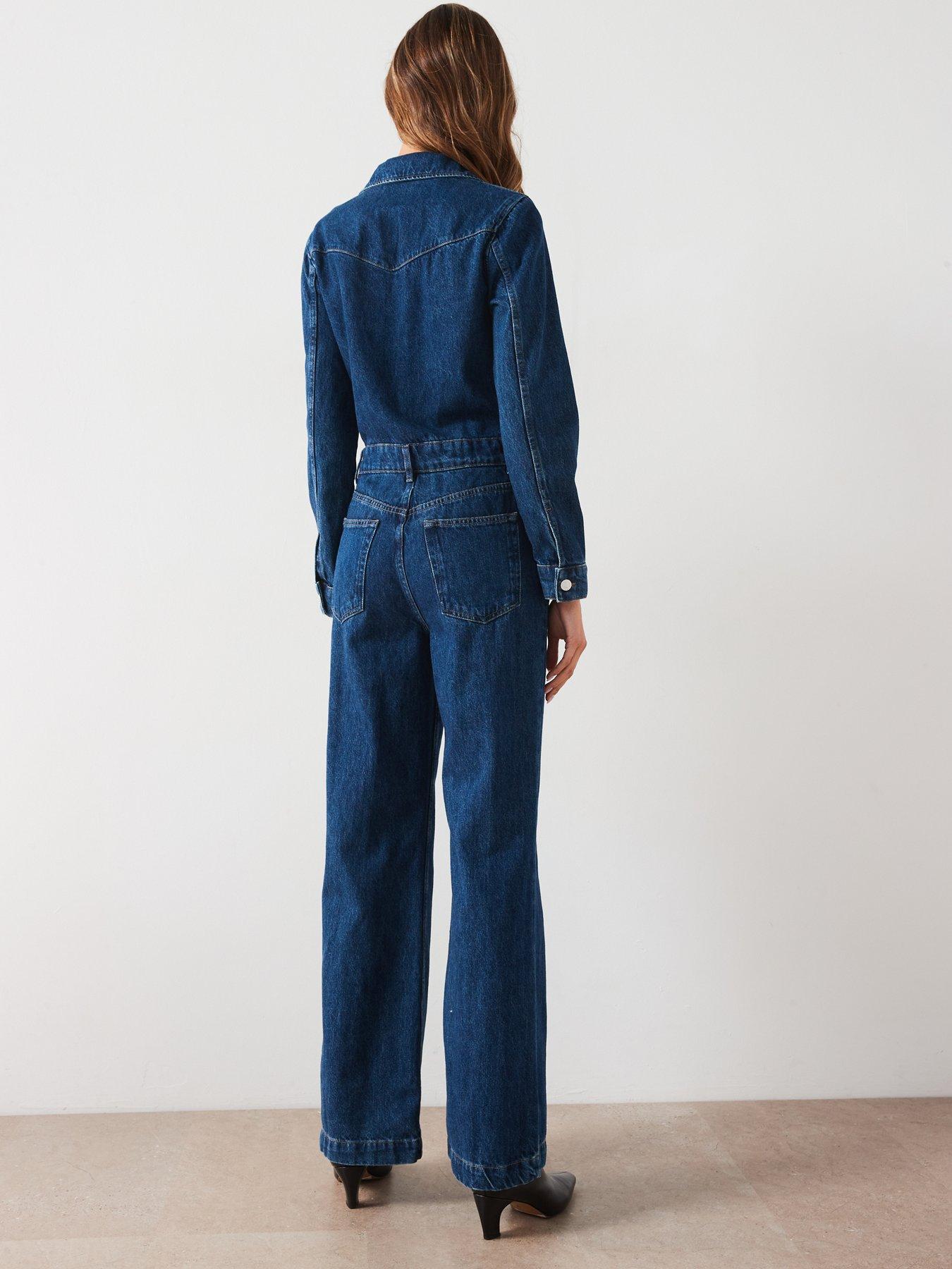 One piece blue jean jumpsuit clearance