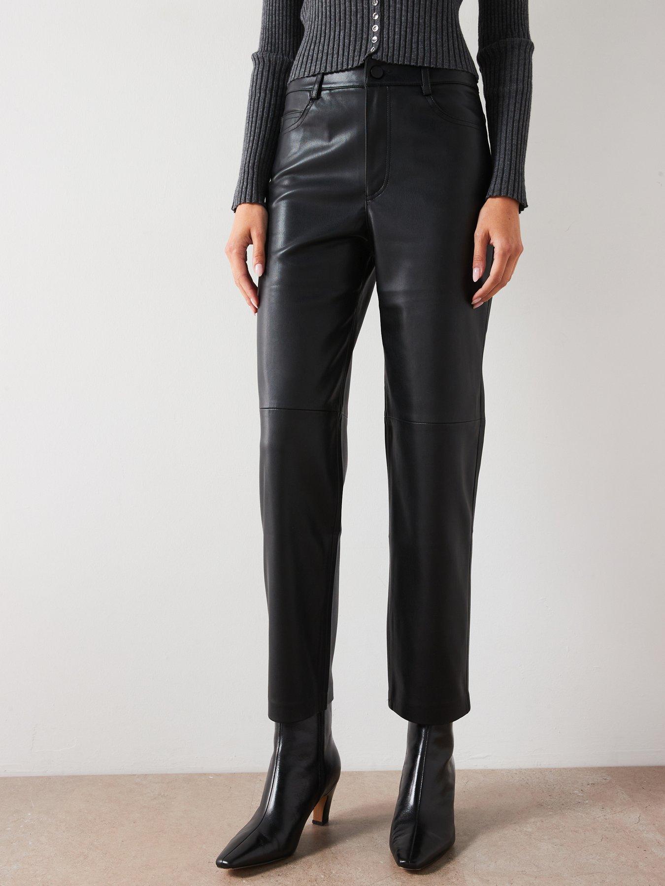 Mango Leather-effect Straight Trousers Black Very