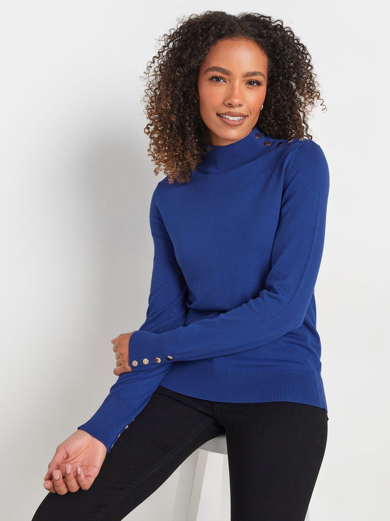 undefined Button Detail Turtle Neck Jumper - Blue