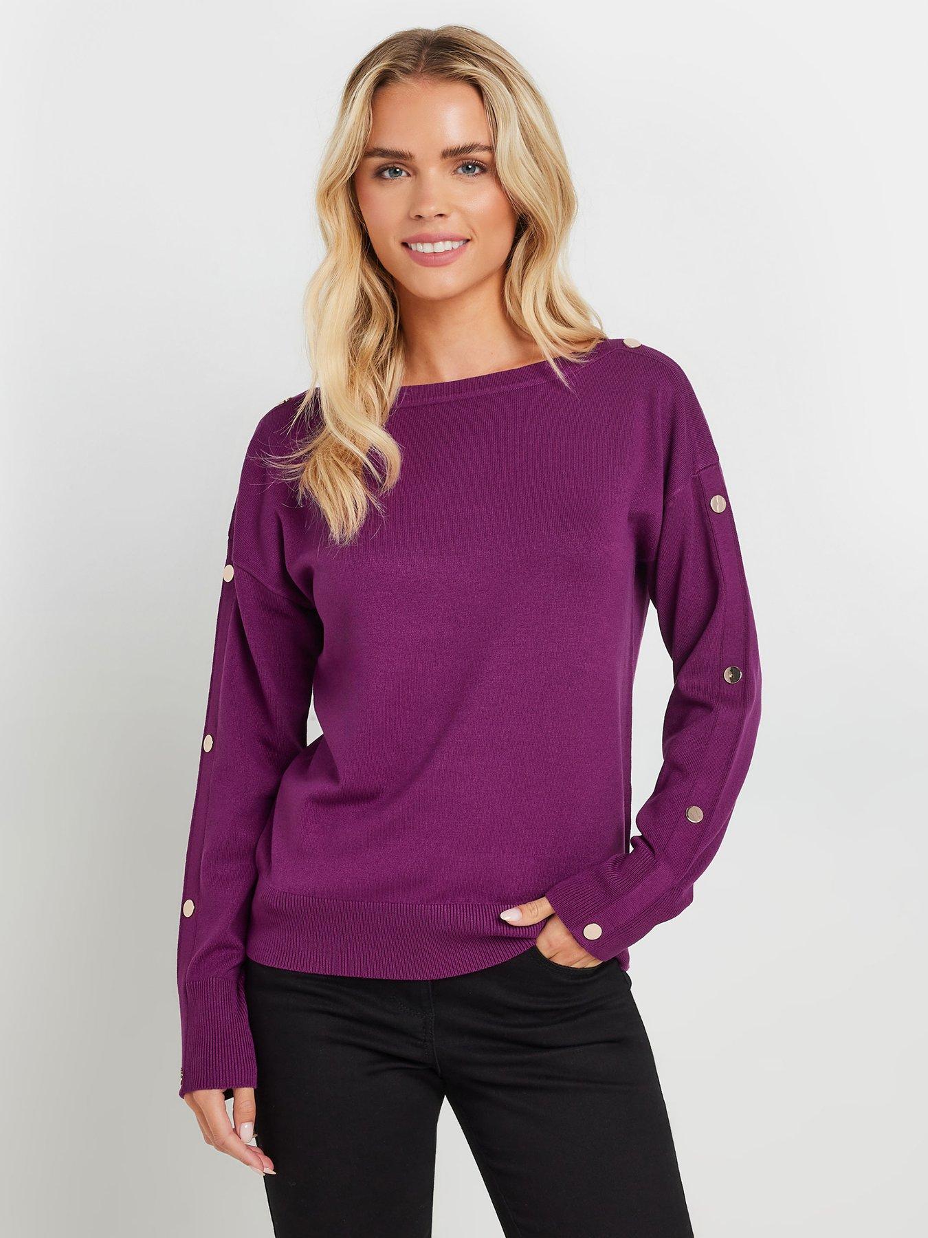Image 1 of 4 of M&Co Petite Popper Detail Jumper - Purple