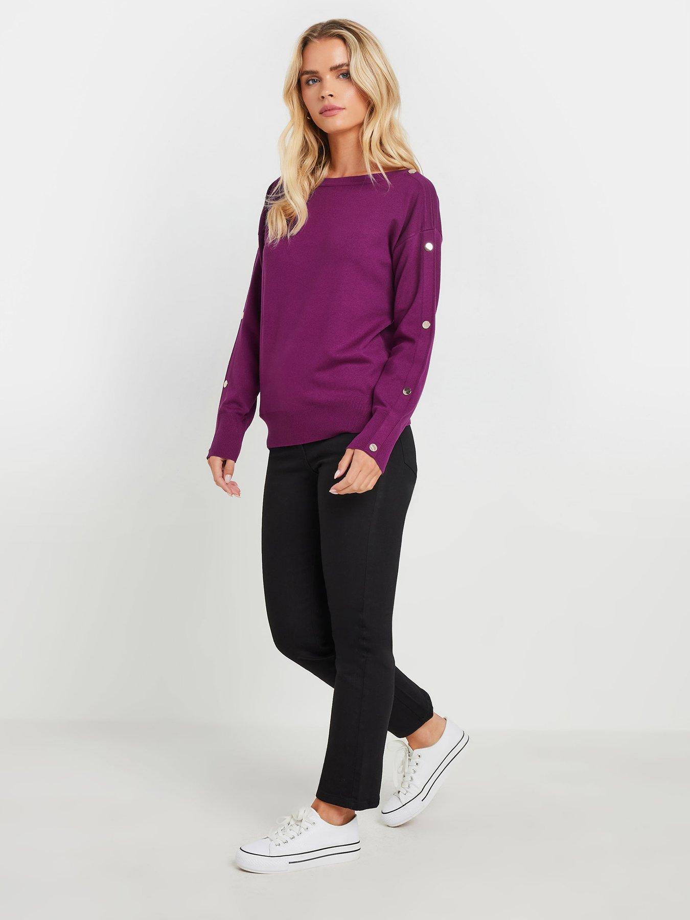 Image 3 of 4 of M&Co Petite Popper Detail Jumper - Purple