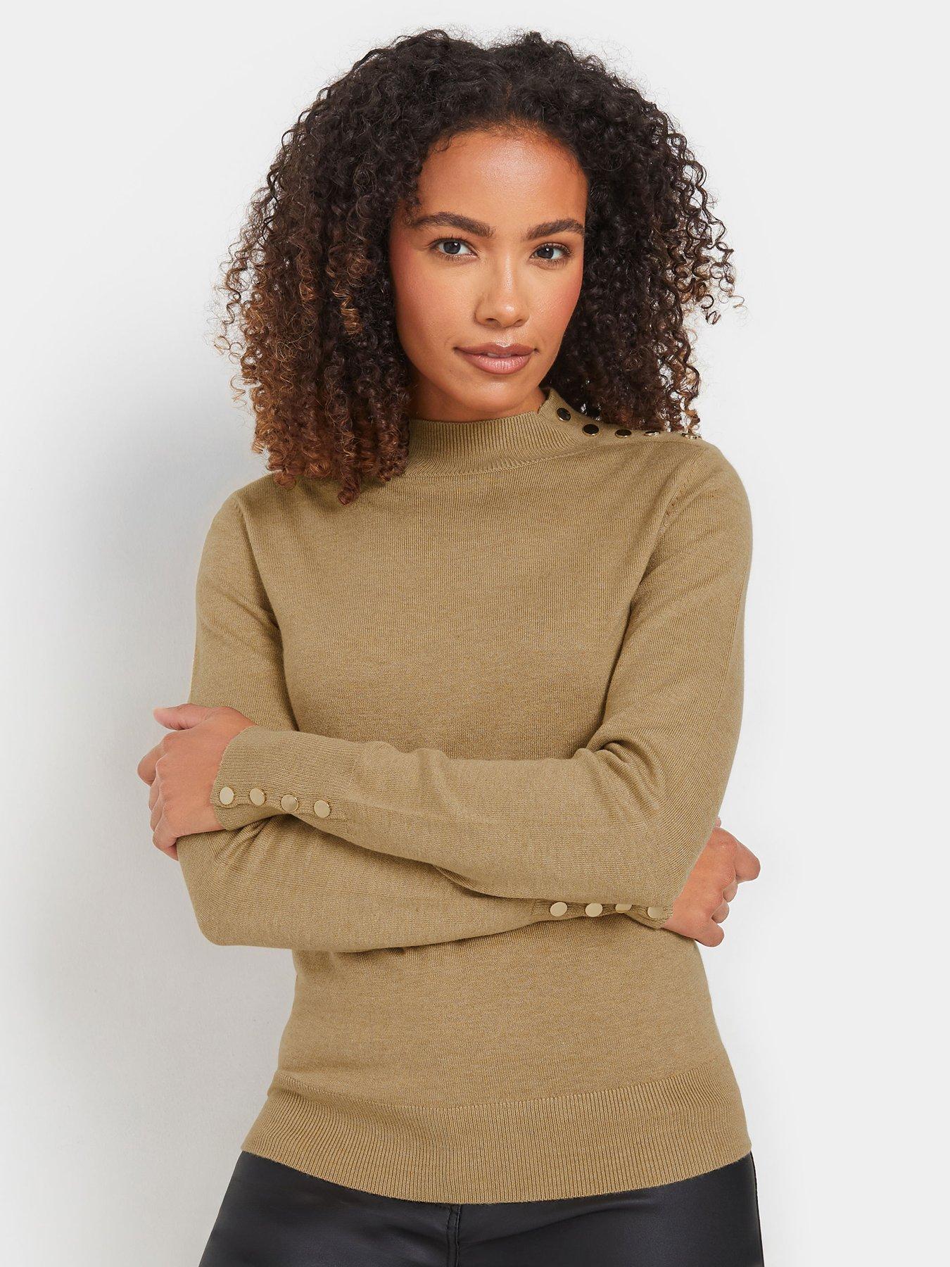 undefined Button Detail Turtle Neck Jumper - Natural