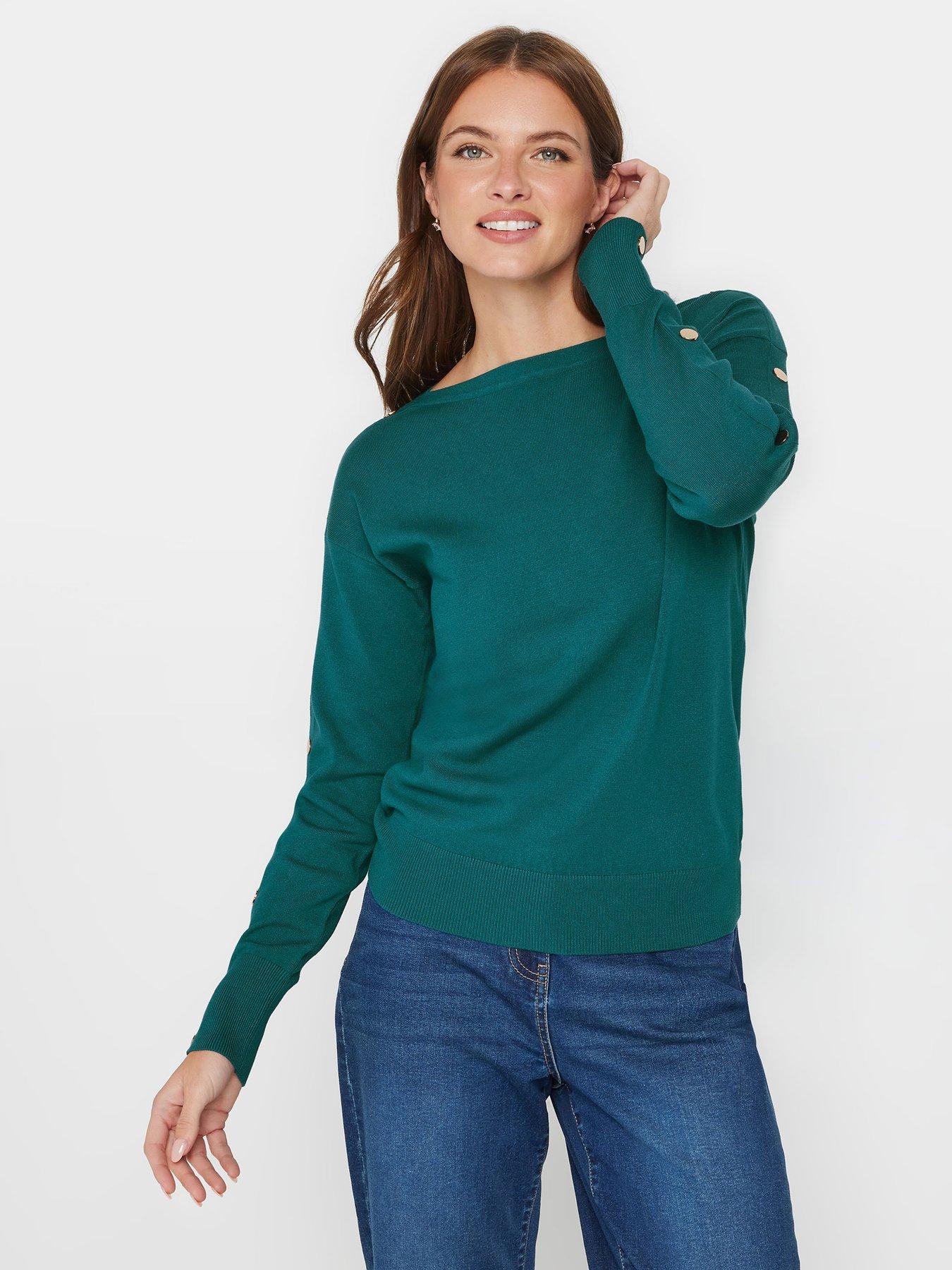 undefined Popper Detail Batwing Jumper - Teal Blue