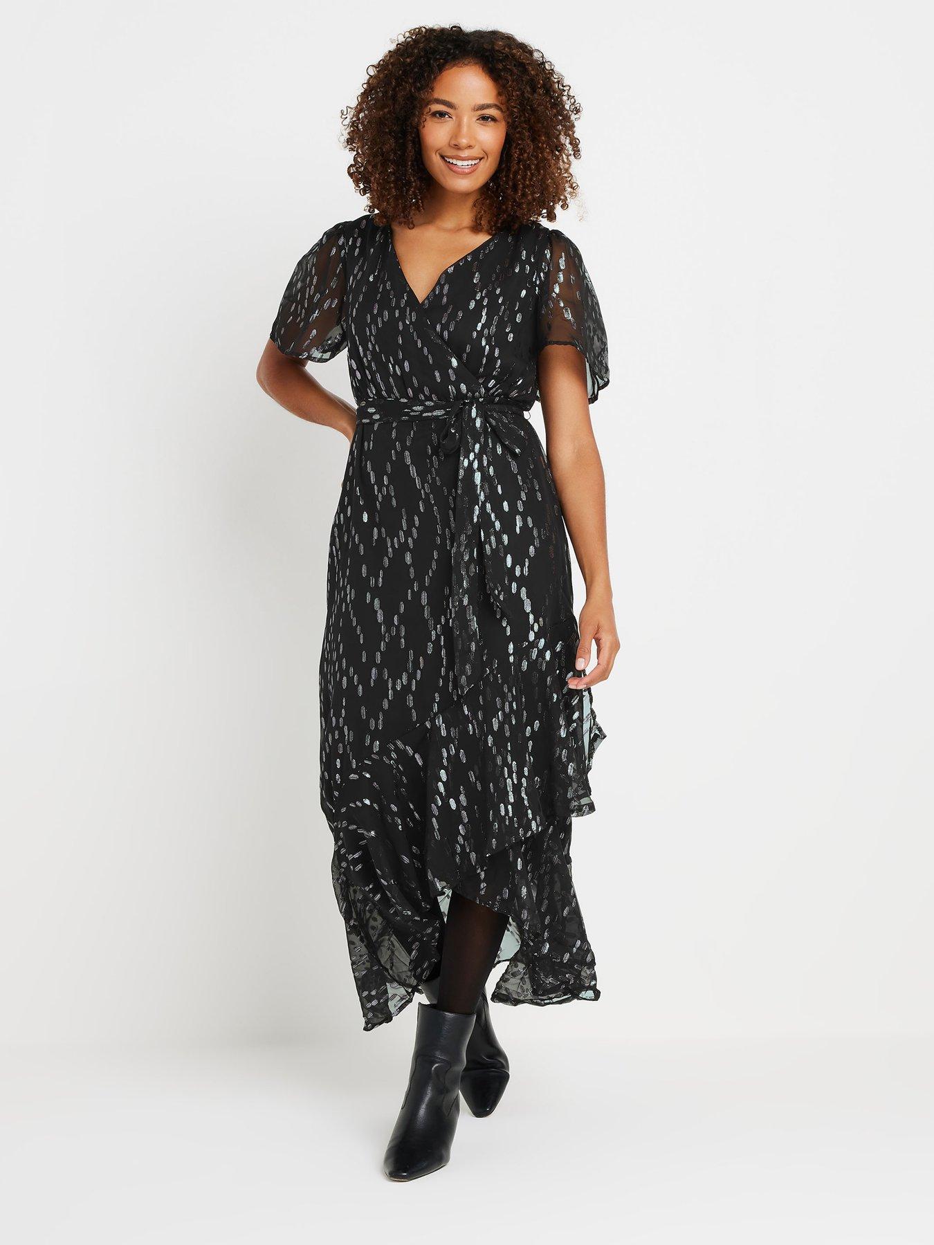 M Co Metalic Ruffle Wrap Dress Black Very