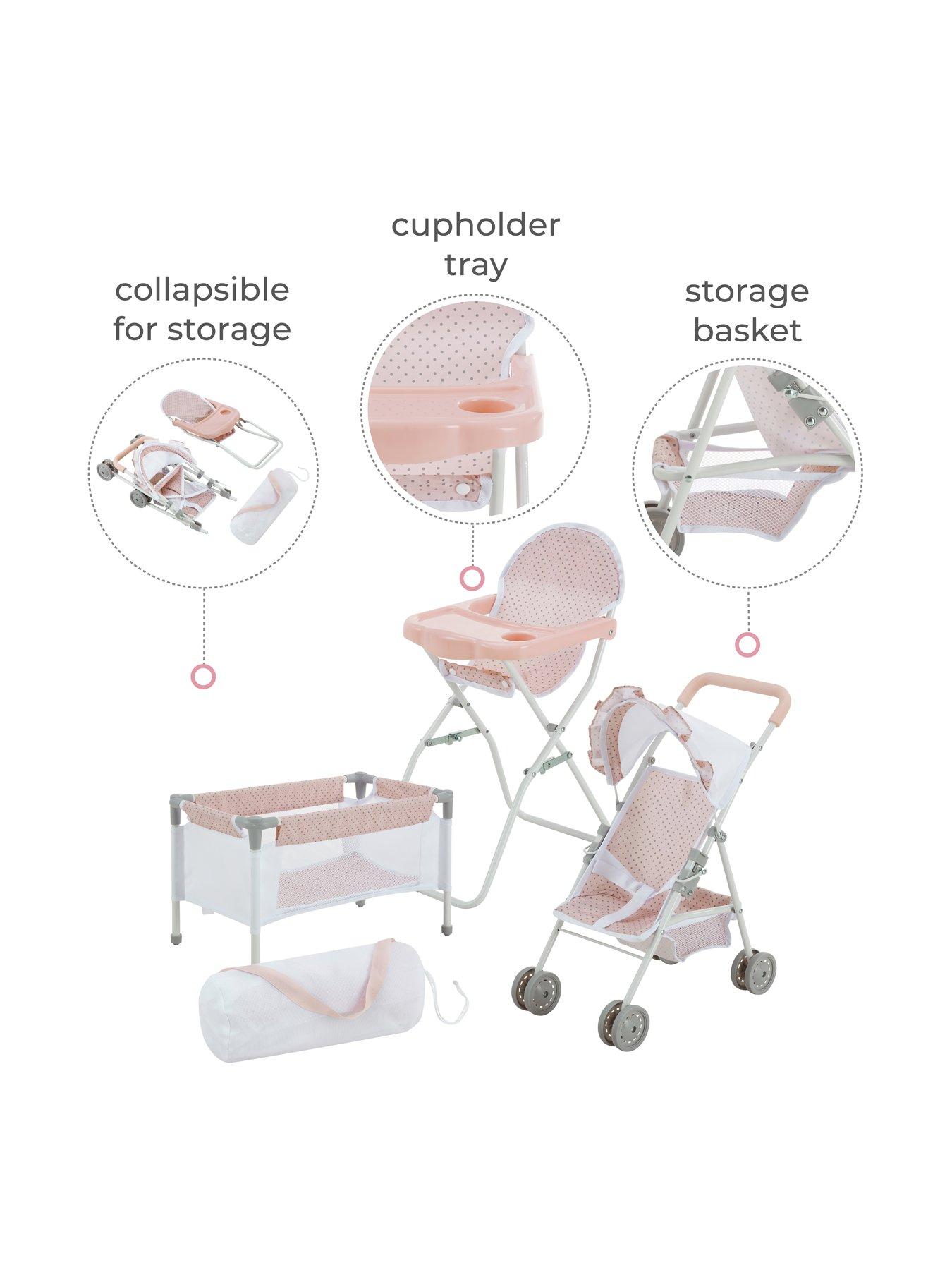 Image 3 of 6 of Teamson Kids Polka Dots Princess 3 in 1 Doll Nursery Set - Pink & Grey
