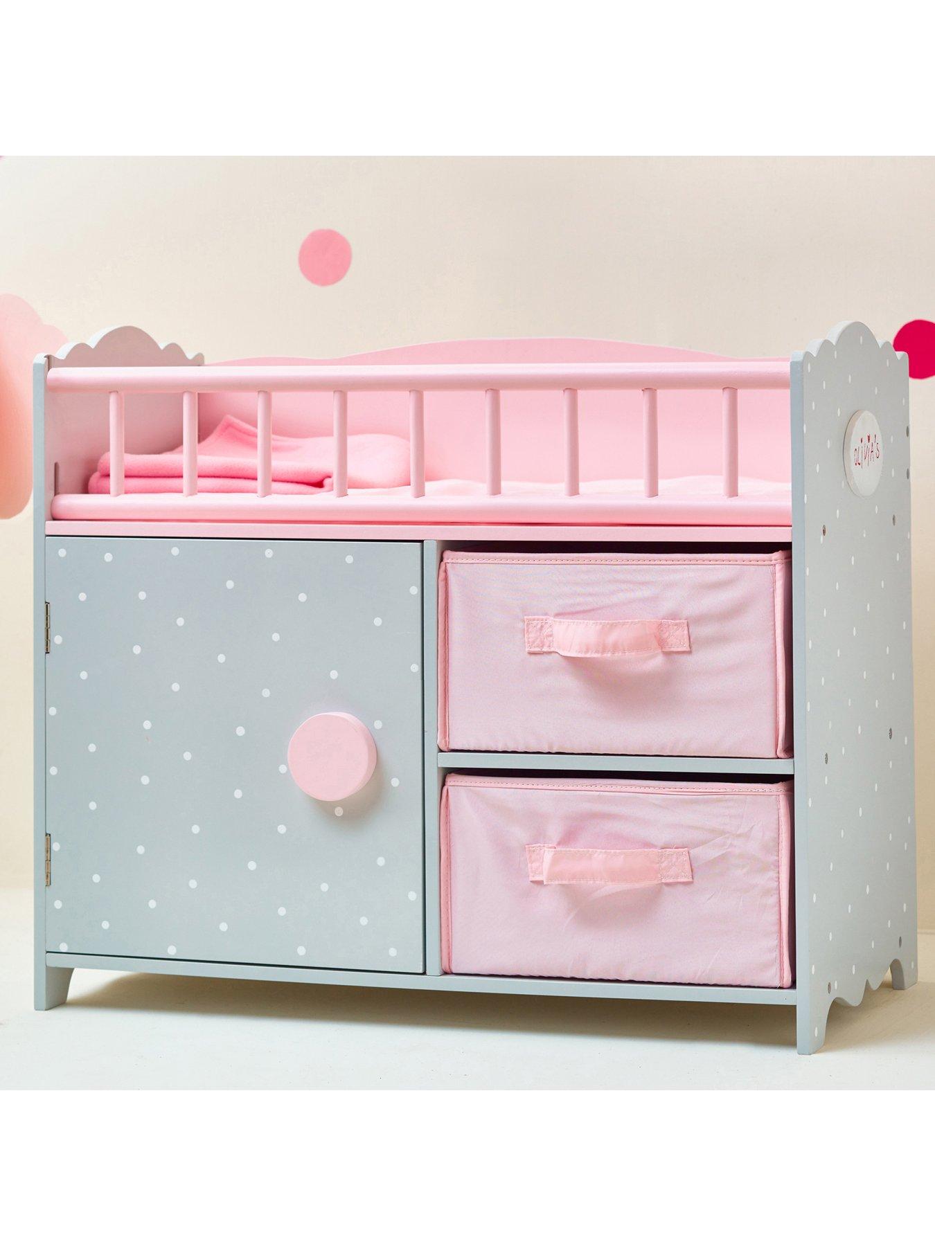  image of teamson-kids-polka-dots-princess-baby-doll-crib-with-cabinet-and-cubby