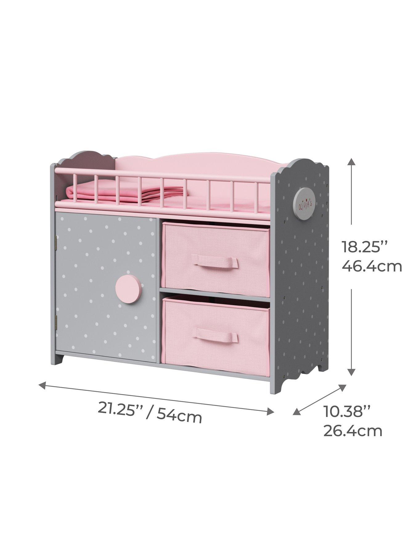  image of teamson-kids-polka-dots-princess-baby-doll-crib-with-cabinet-and-cubby