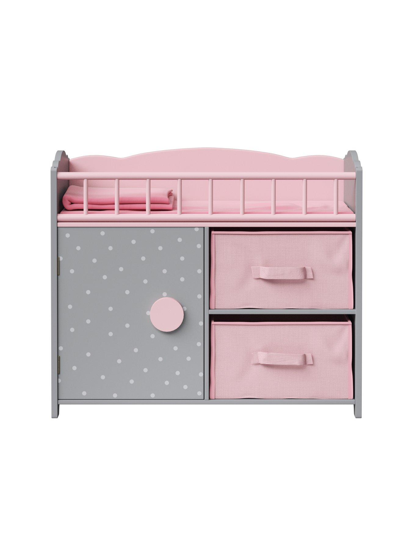  image of teamson-kids-polka-dots-princess-baby-doll-crib-with-cabinet-and-cubby