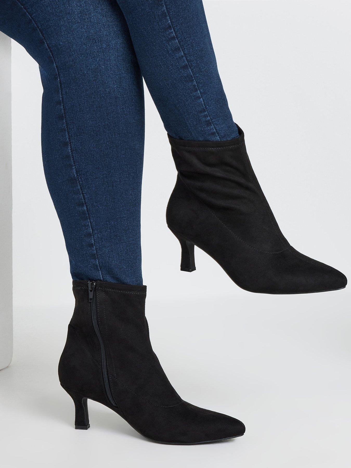 Yours Extra Wide Fit Pointed Toe Heeled Ankle Boots Black Very