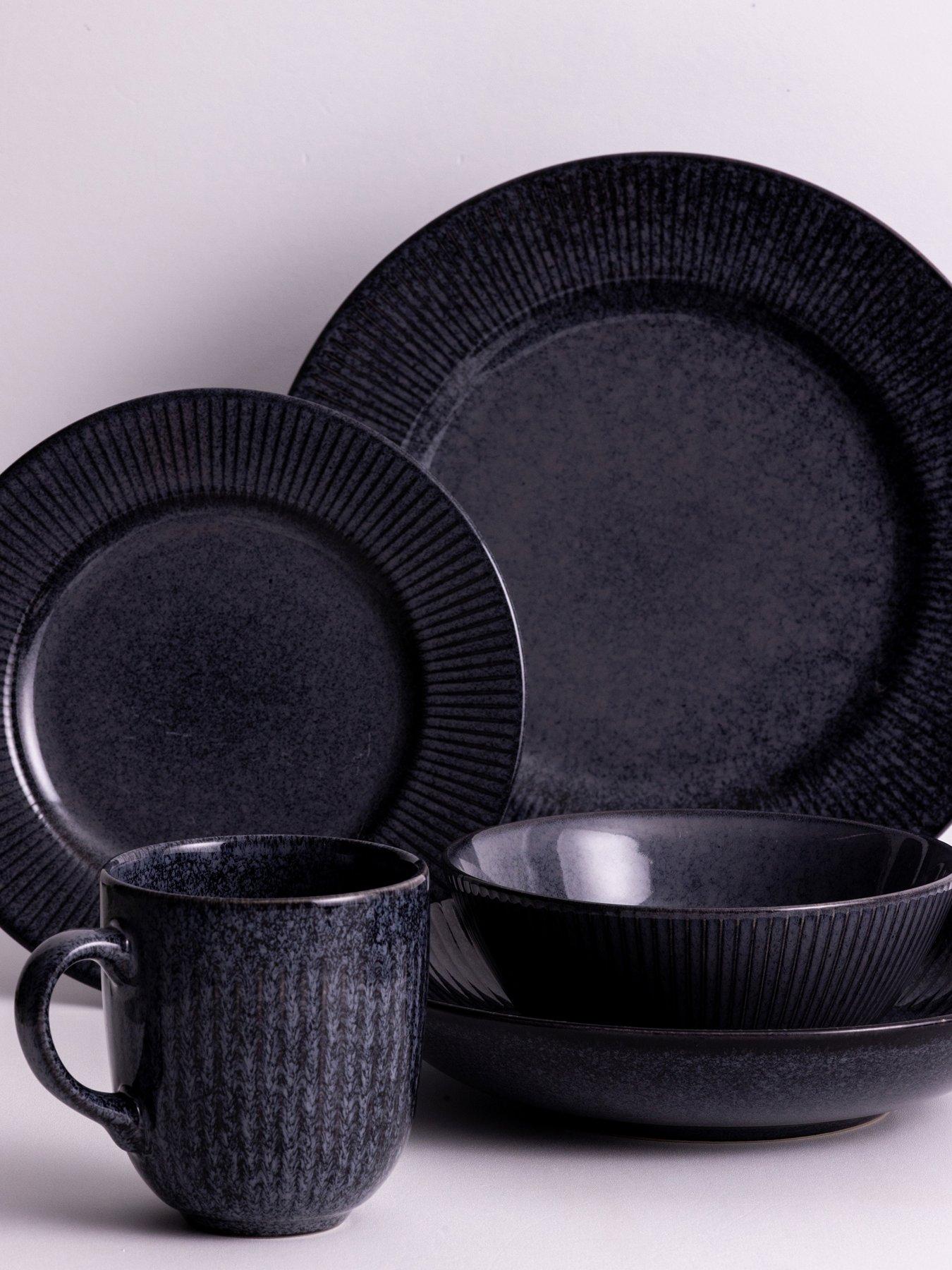 Product photograph of Mason Cash Reactive Linear 12 Piece Dinnerset - Black from very.co.uk