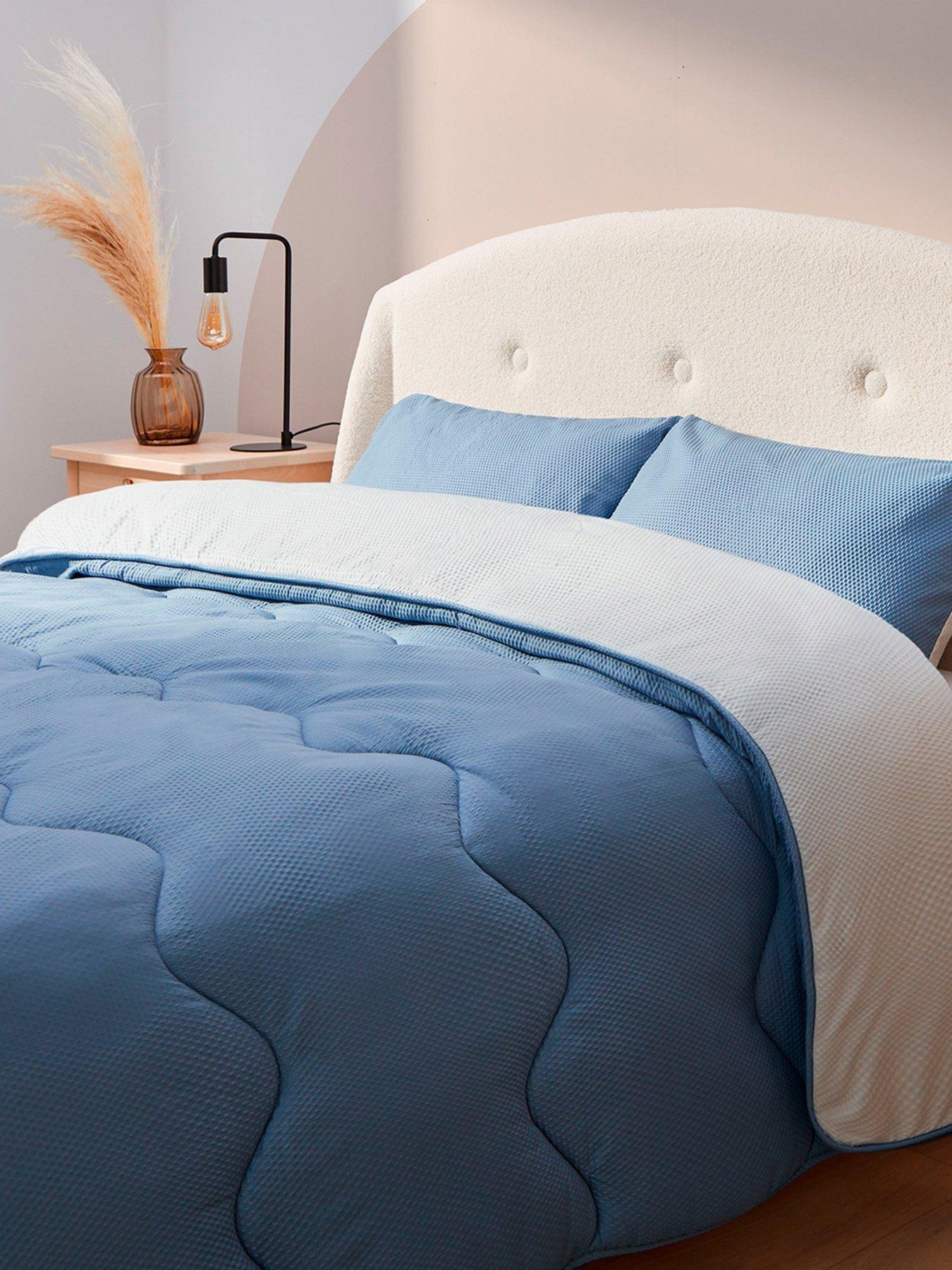 Product photograph of Silentnight Seersucker Coverless Duvet And Pillowcase Set - 10 5 Tog - Grey Blue - Double from very.co.uk