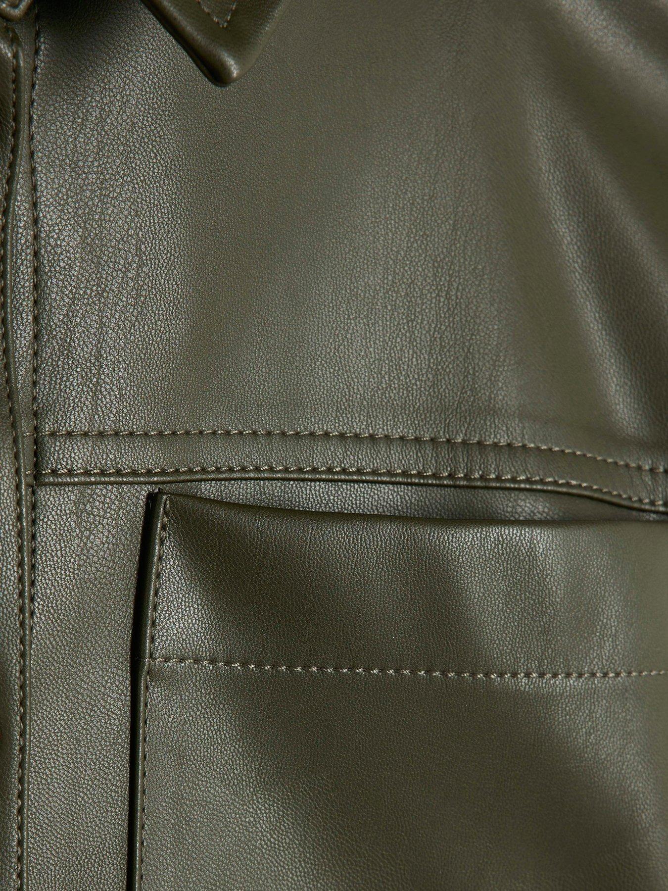 Image 3 of 4 of River Island Older Girl Faux Leather Overshirt - Khaki