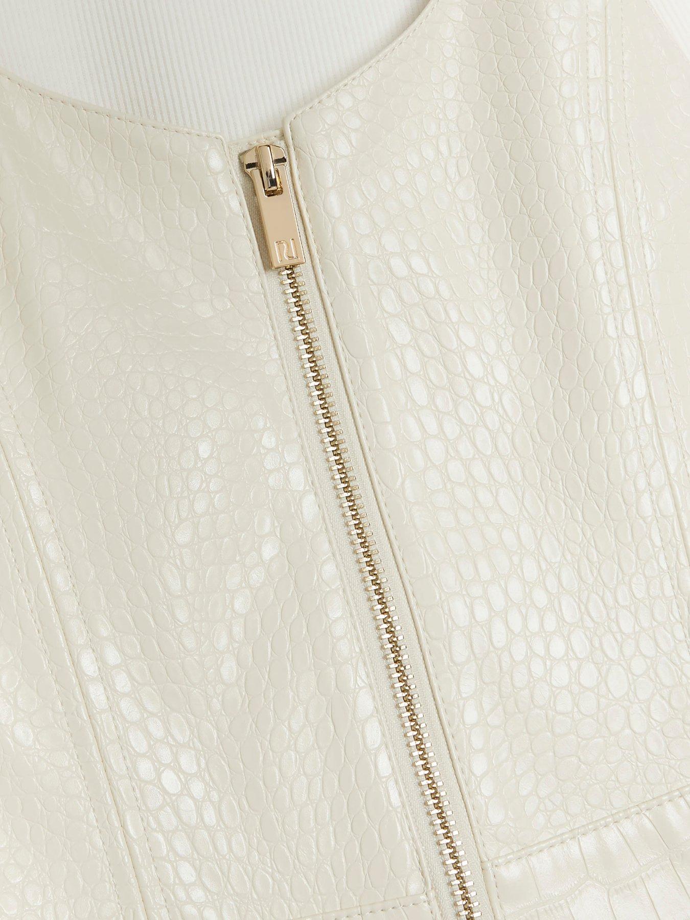 Image 4 of 5 of River Island Older Girl Top And Faux Leather Dress Set - Cream