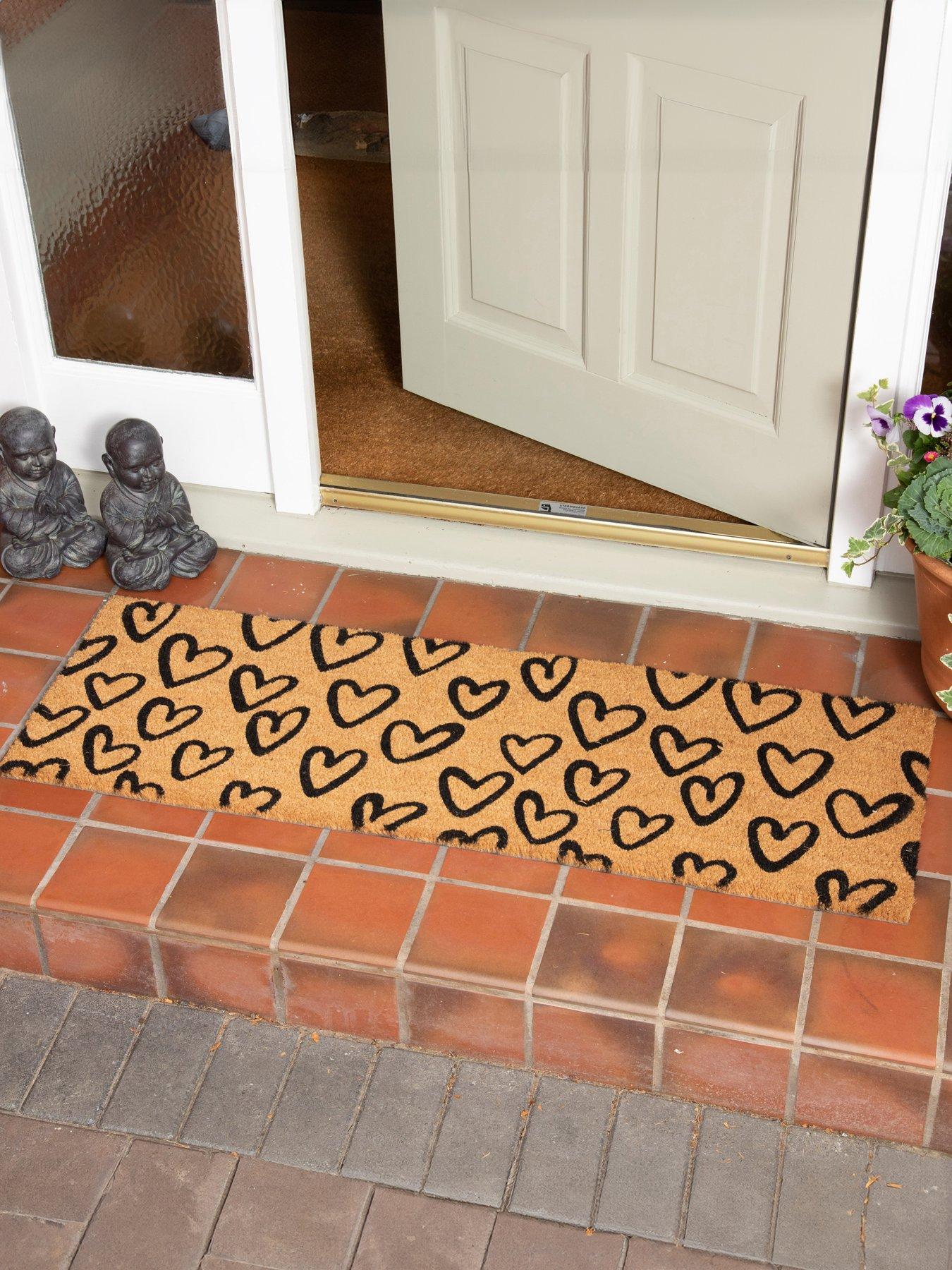 Product photograph of Esselle Astley Printed Hand Drawn Hearts Pvc Backed Coir 40x120cm Natural Doormat from very.co.uk