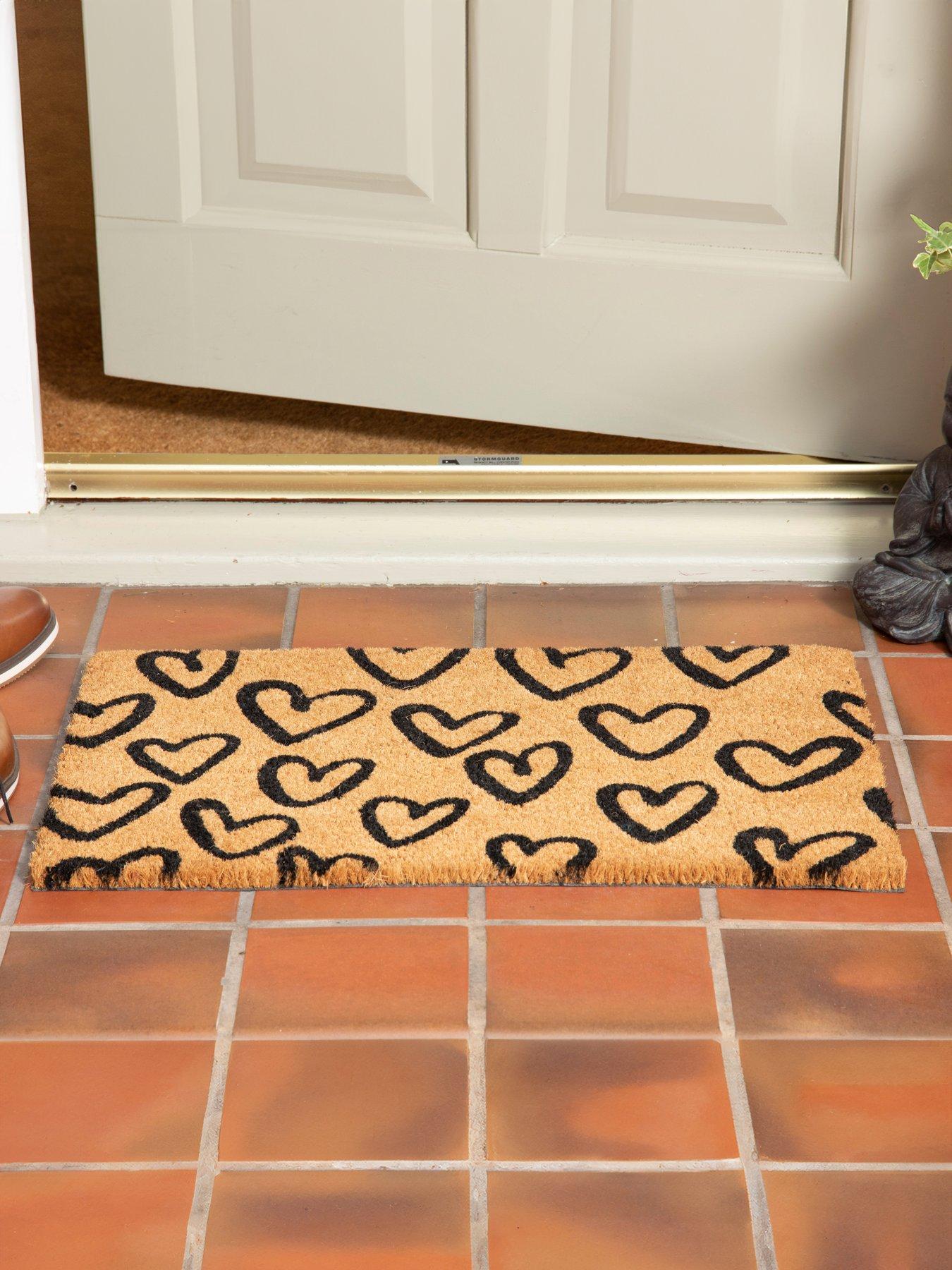 undefined Astley Printed Hand Drawn Hearts PVC Backed Coir 40x60cm Natural Doormat