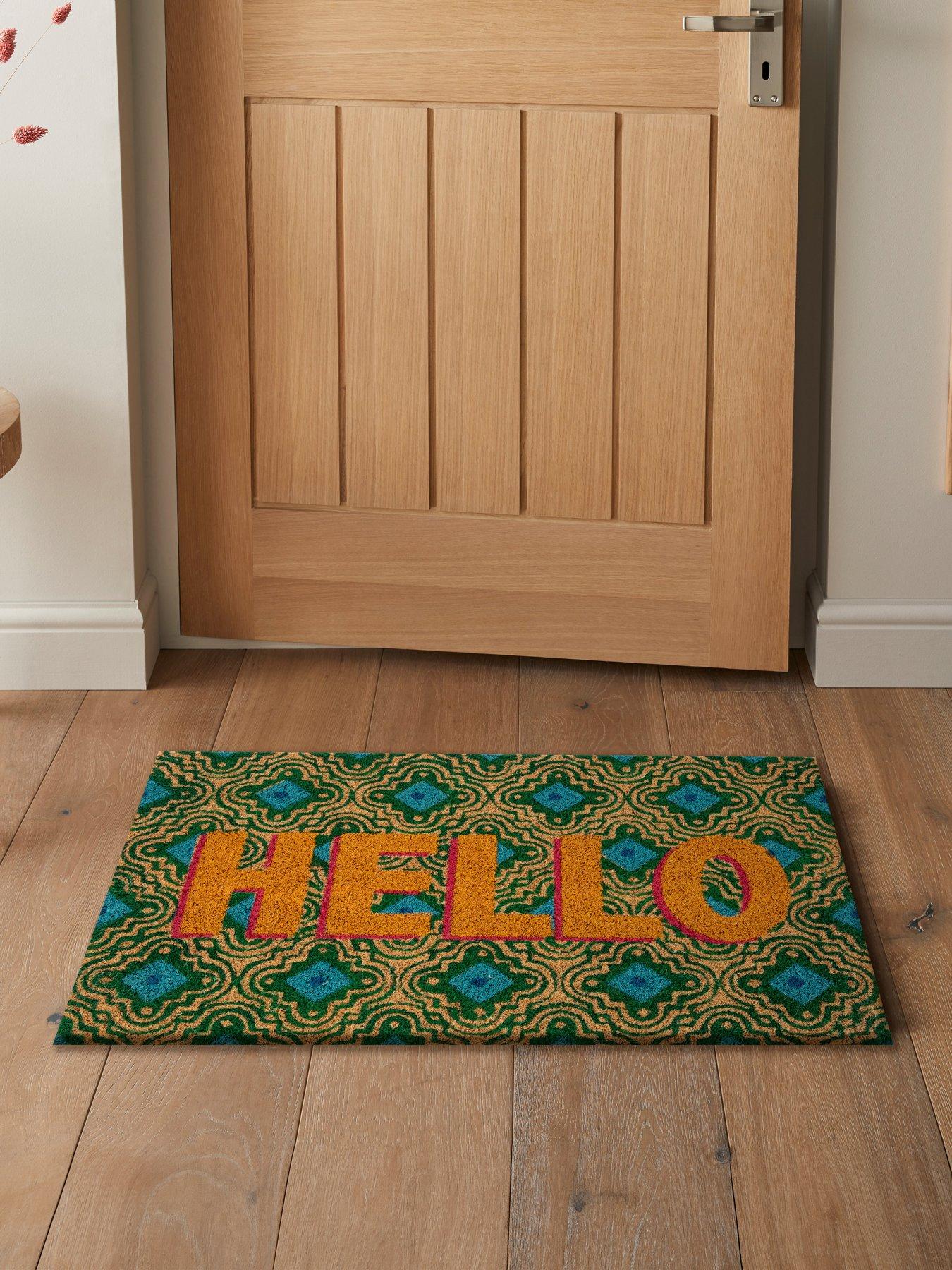 Product photograph of Esselle Astley Hello Printed Pvc Backed Coir 40x60cm Doormat from very.co.uk