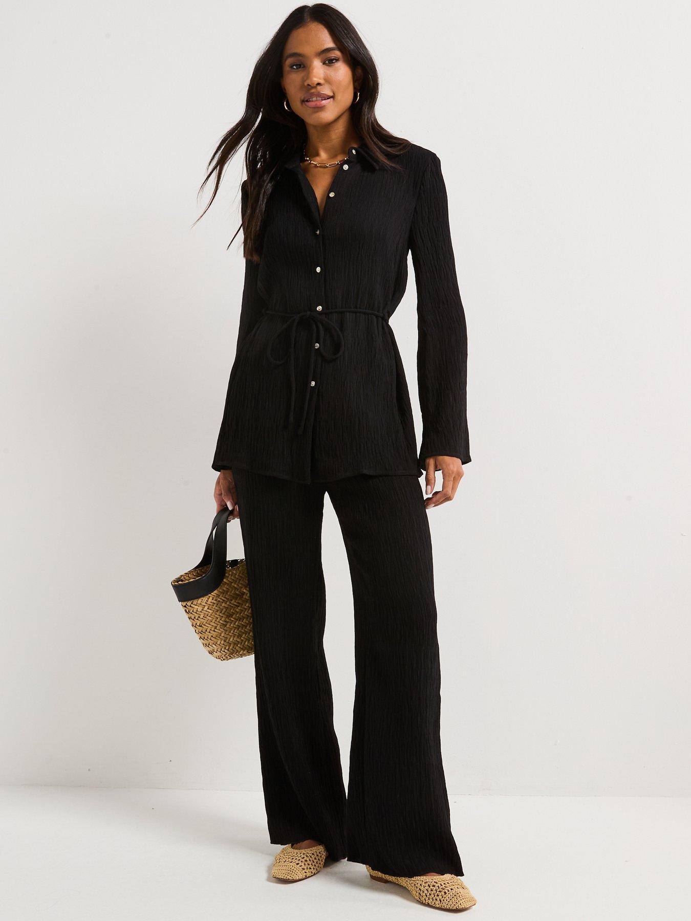 Image 3 of 5 of V by Very Crinkle Wide Leg Trouser Co-Ord - Black