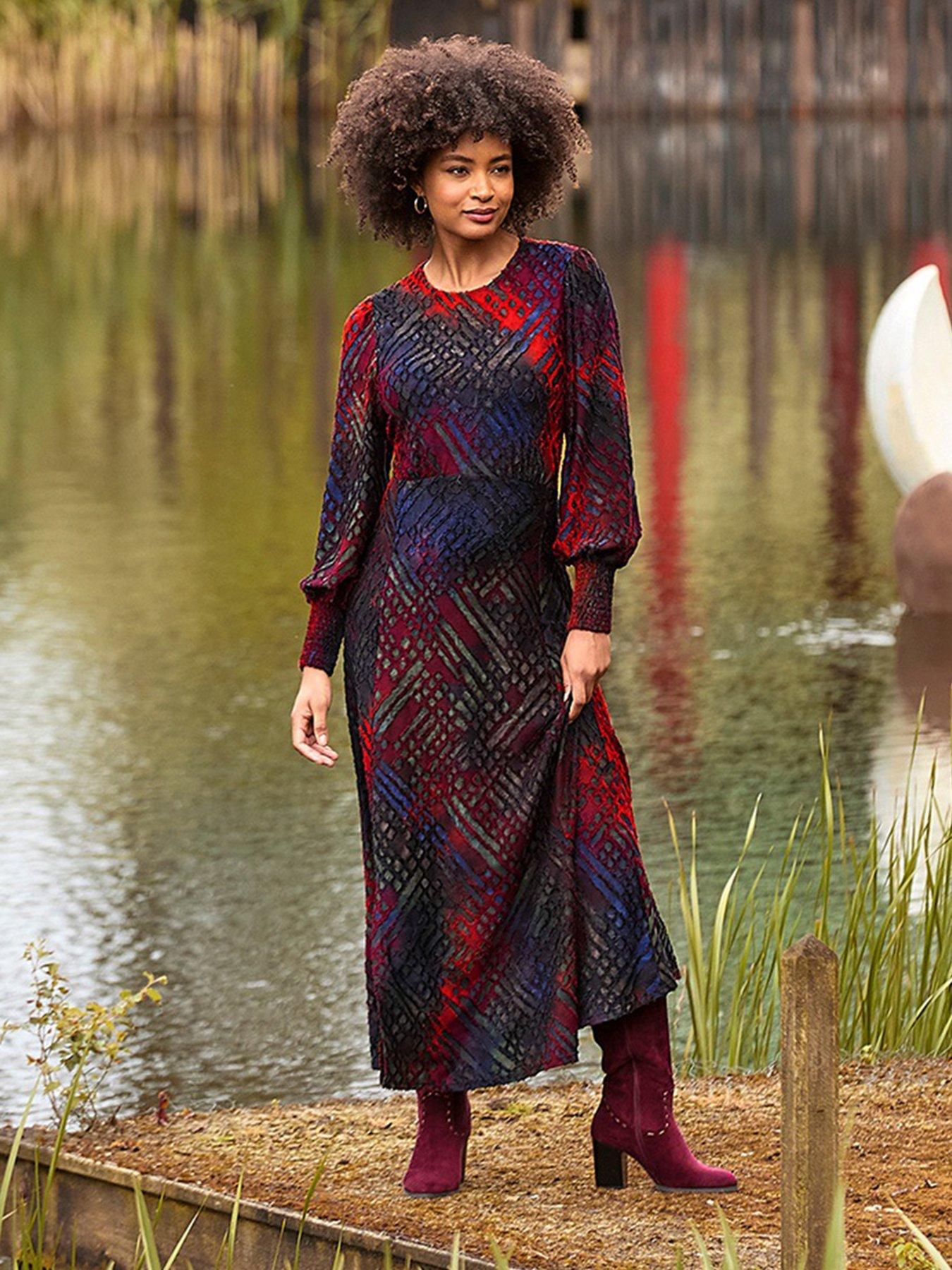 Image 1 of 6 of Joe Browns Rita Striking Devore Dress - Black
