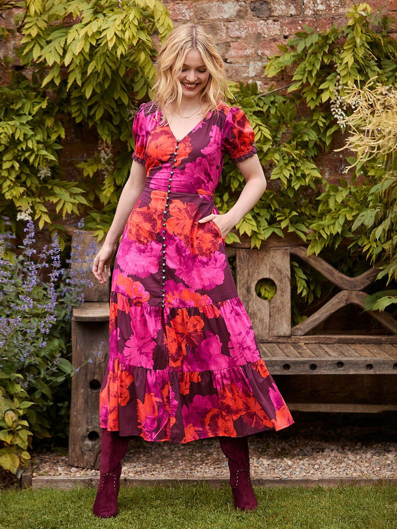 Summer Dresses Uk Joe Browns Dark Autumn Floral Wide Sleeve Button-Through  Maxi Dress Kaleidoscope