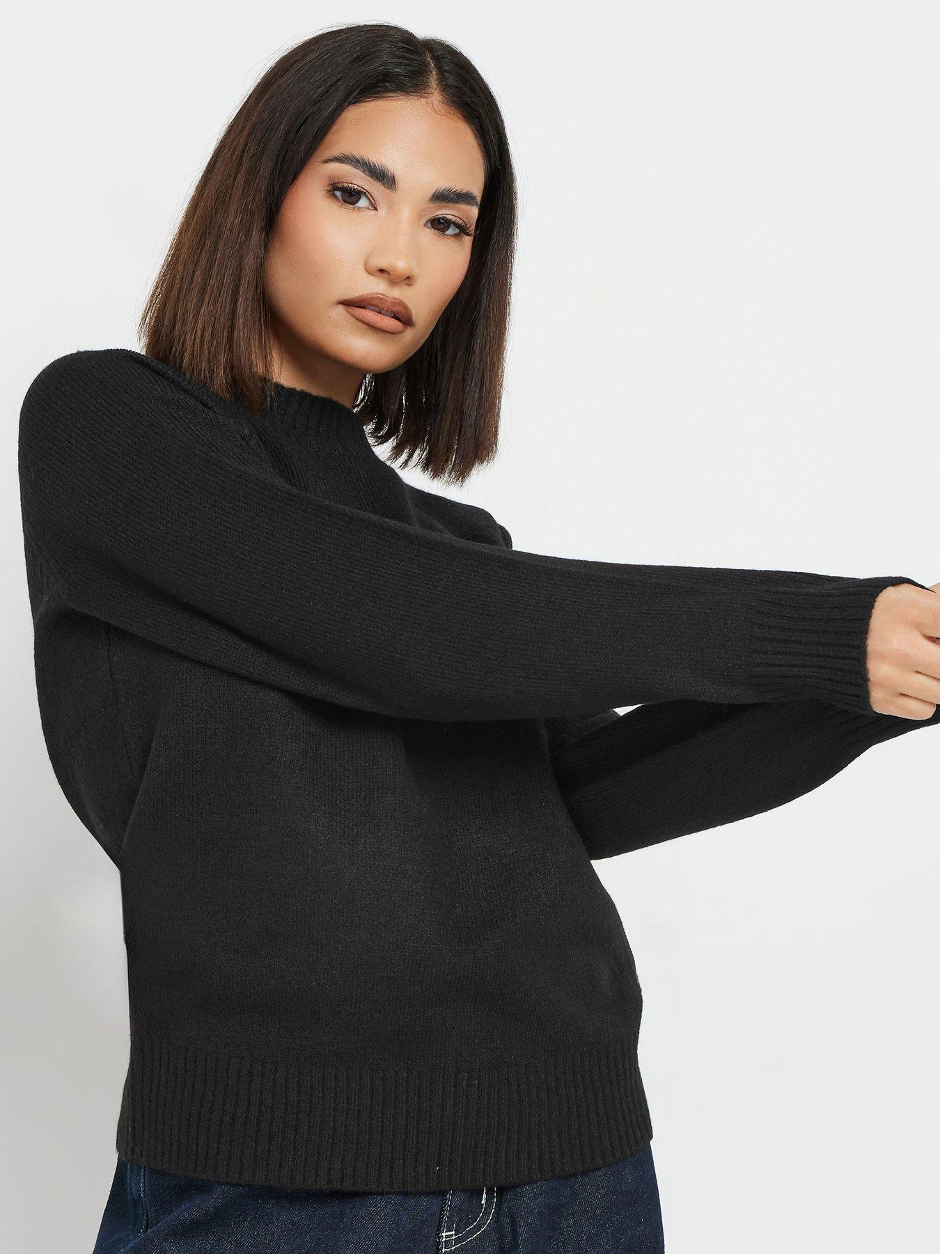 undefined Petite Crew Neck Raglan Jumper - Black