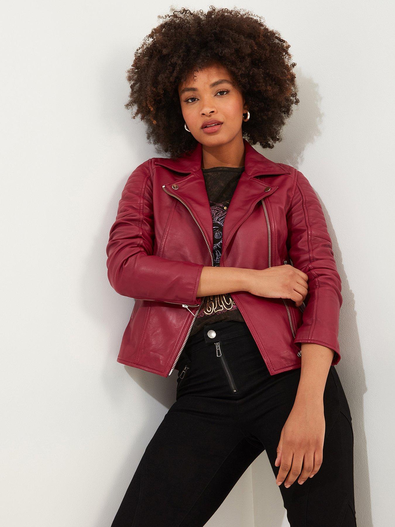 Pink leather moto jacket best sale