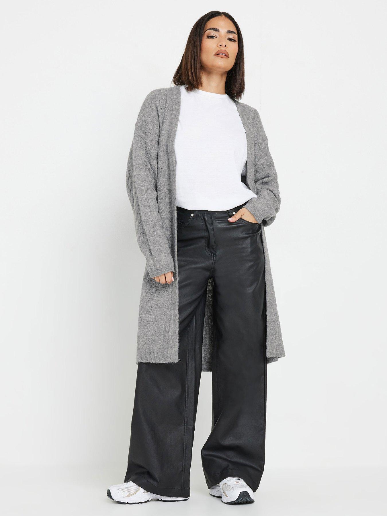 PixieGirl Petite Cable Belted Maxi Cardigan - Grey