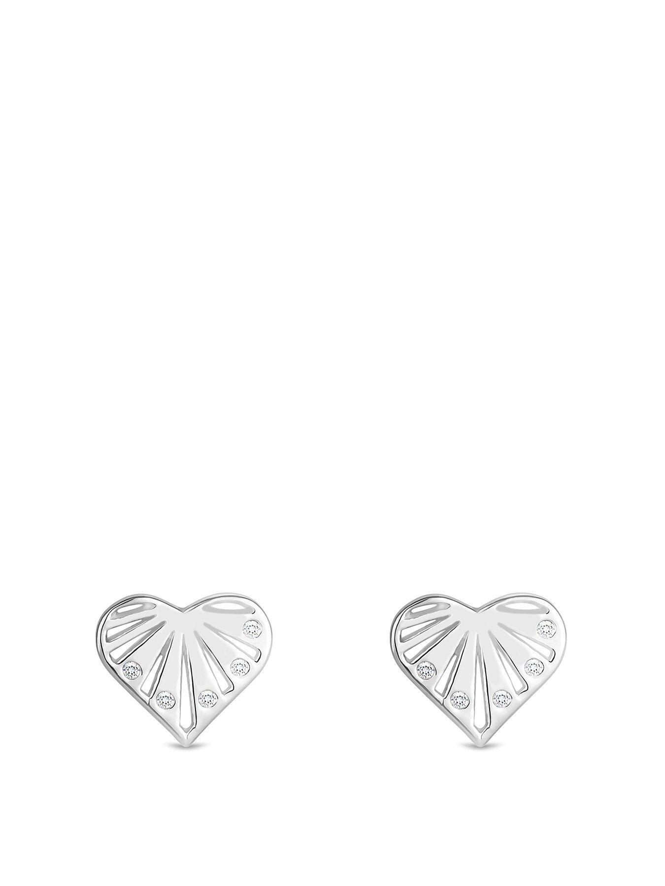 Product photograph of Simply Silver Sterling Silver 925 Cubic Zirconia Sunburst Heart Stud Earrings from very.co.uk