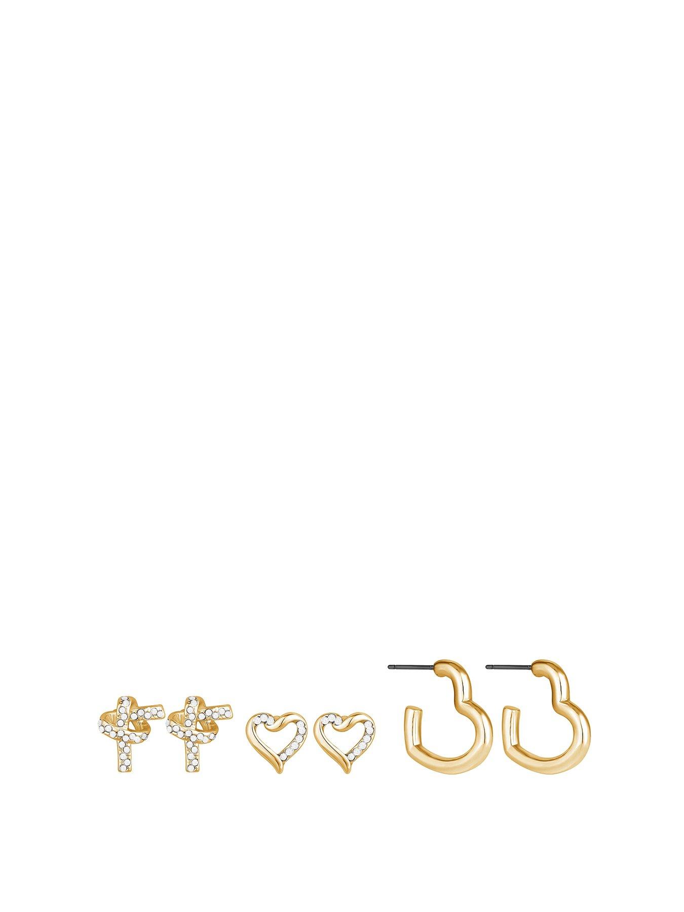 Product photograph of Mood Gold Crystal Love Heart Mixed Earrings - Pack Of 3 from very.co.uk