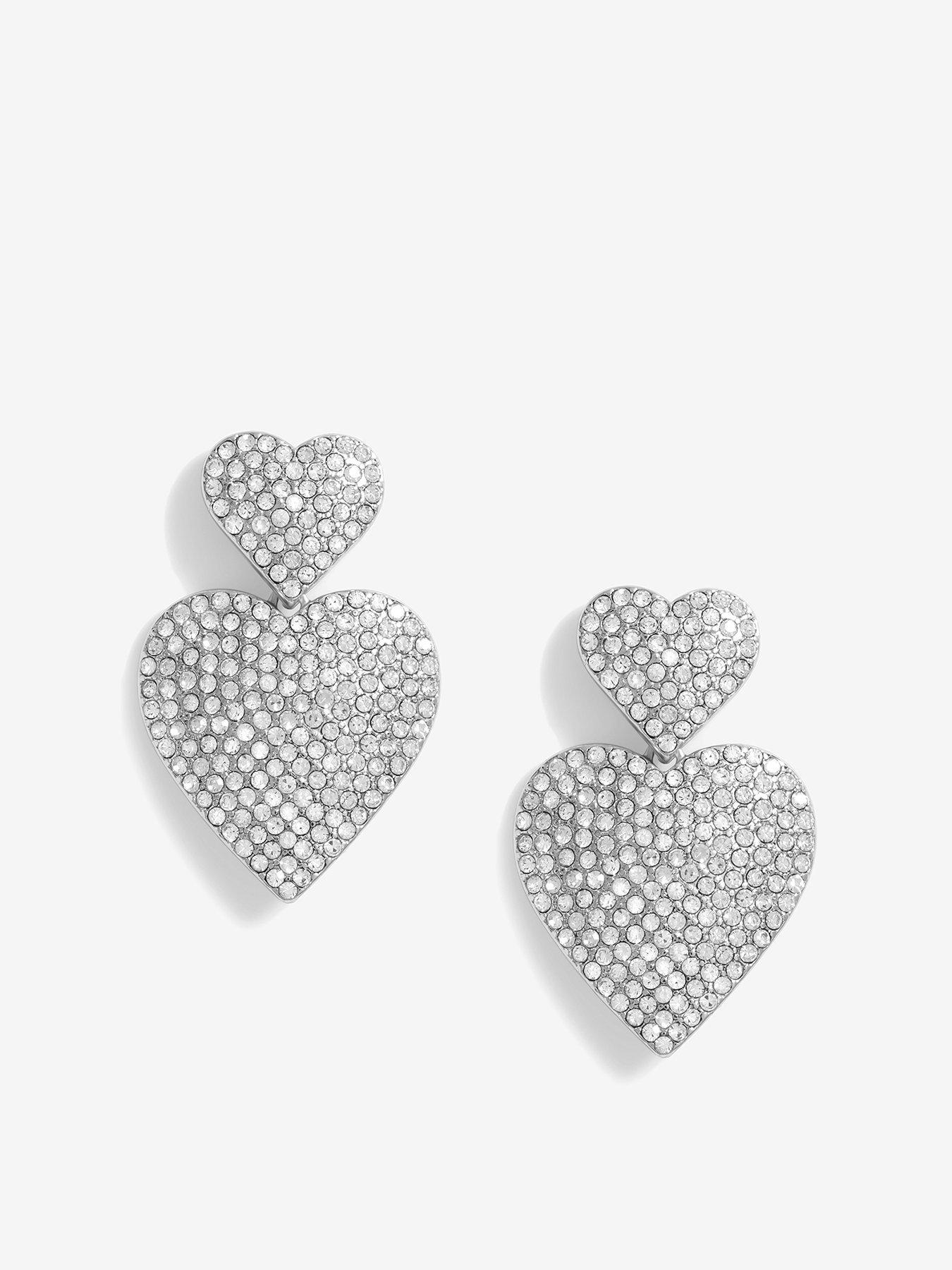 Product photograph of Mood Silver Crystal Heart Stud Earrings from very.co.uk