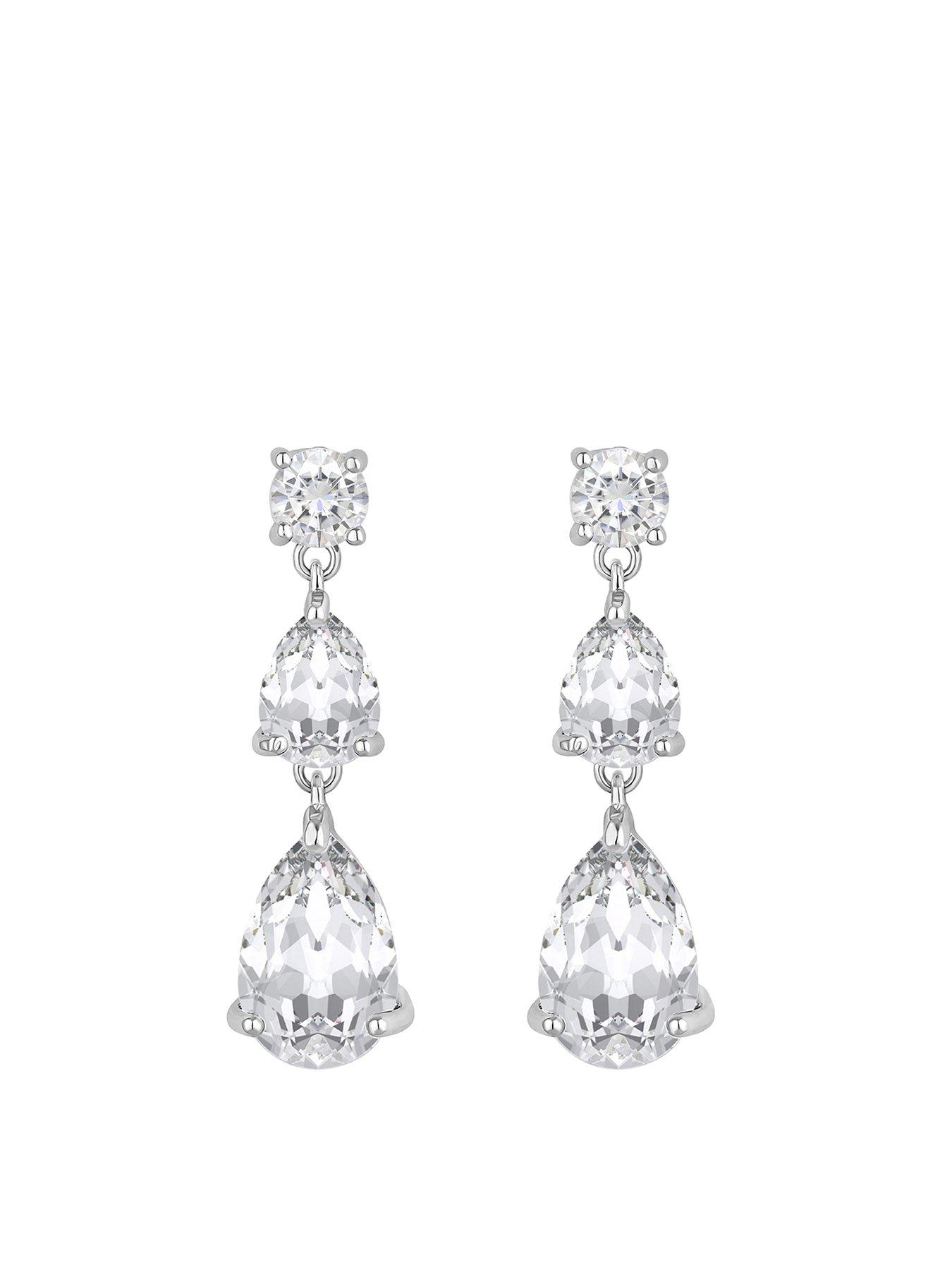 Product photograph of Jon Richard Rhodium Plated Cubic Zirconia Triple Peardrop Earrings from very.co.uk