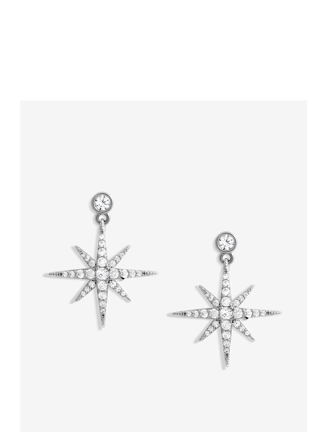 Product photograph of Jon Richard Silver Plated Cubic Zirconia Star Drop Earrings from very.co.uk